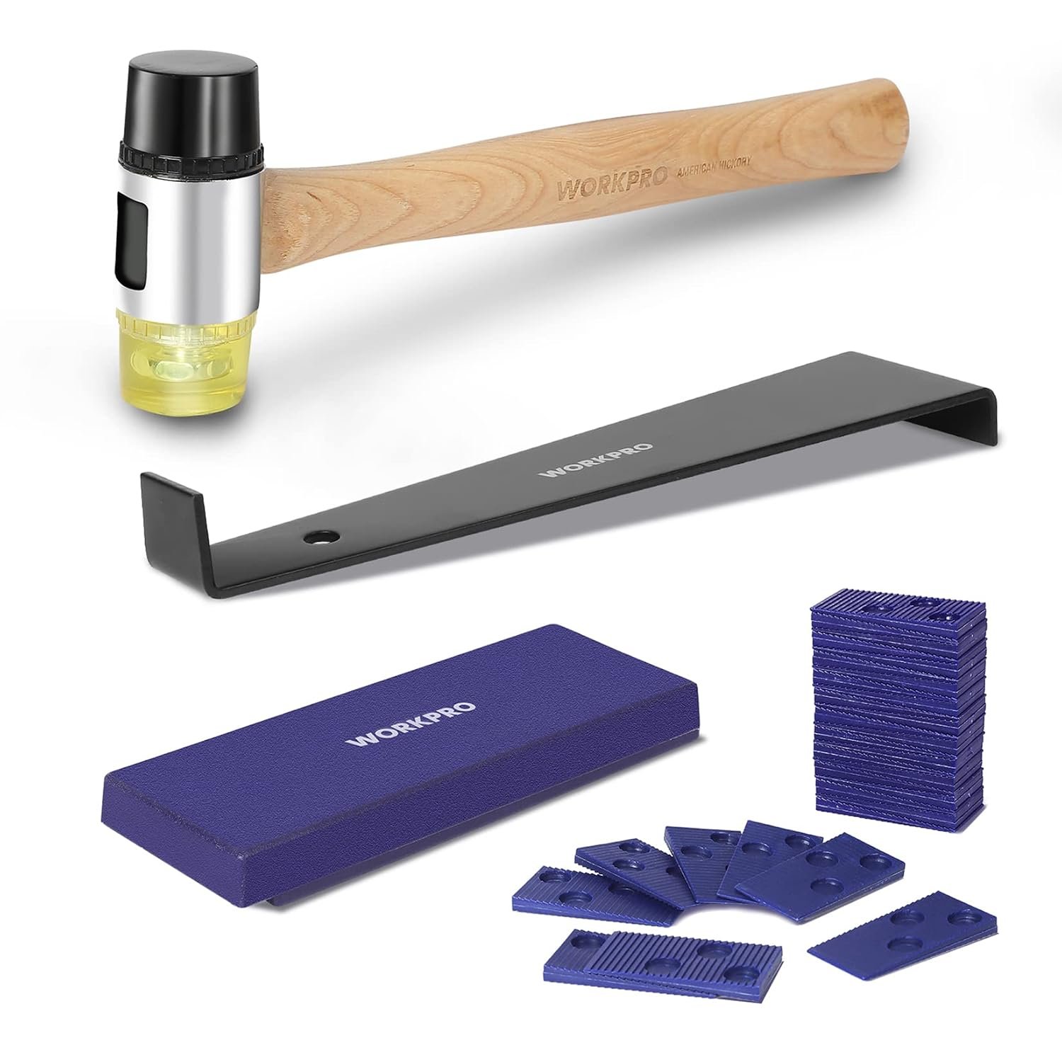 WORKPRO Laminate Wood Flooring Tool Kit, Installation Accessories Set | Reinforced Double-Faced Mallet, Heavy Duty Pull Bar, Tapping Block, 30 Spacers, Durable Construction, DIY Flooring Project
