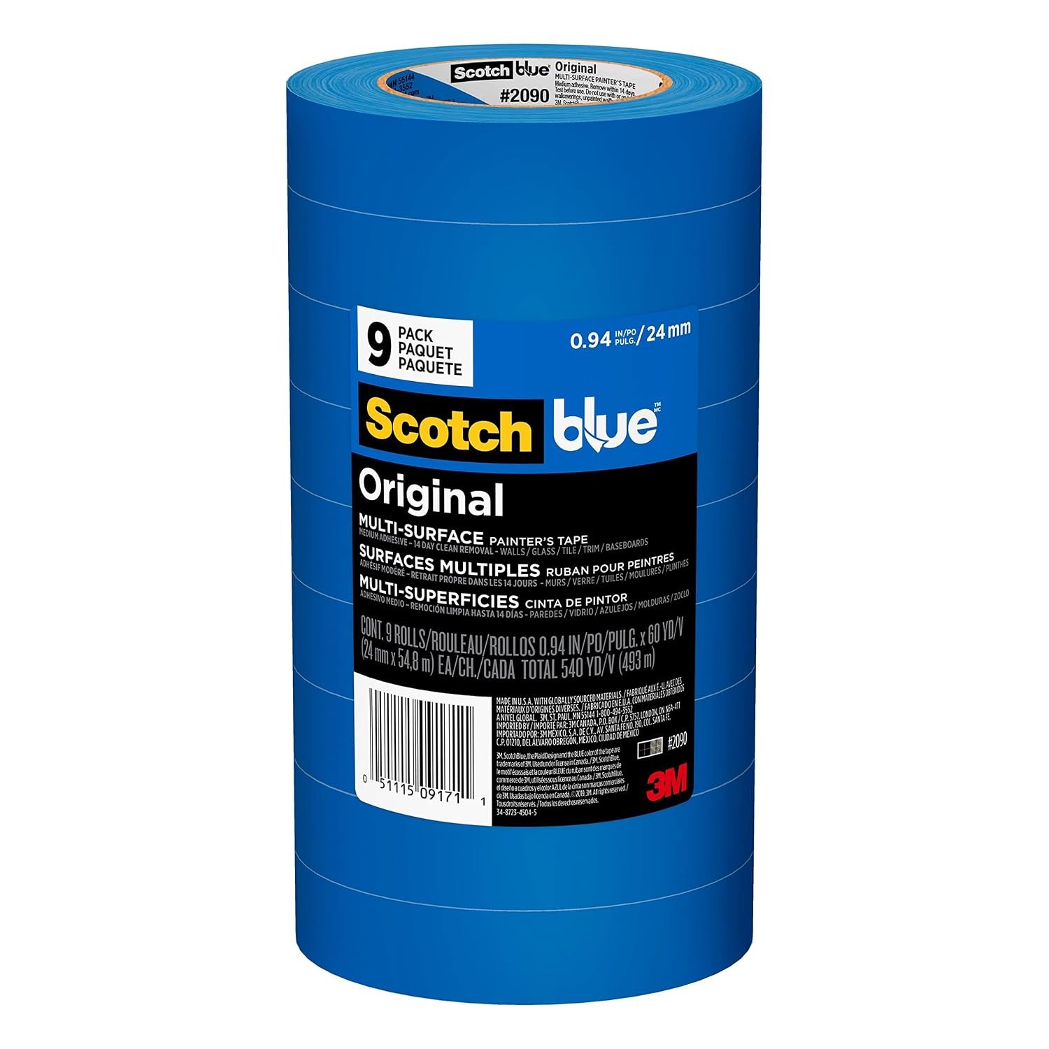 ScotchBlue Original Multi-Surface Painter’s Tape 1 Inch Wide, 9 Rolls | 0.94 in x 60 yd, Blue Paint Tape, Protects Surfaces and Removes Easily, Painting Tape for Indoor and Outdoor Use