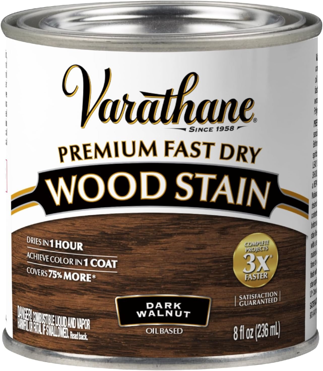 Varathane Premium Fast Dry Dark Walnut Wood Stain | Oil-Based, 1 Coat Color, 1 Hour Dry Time, Interior Wood Stain, Furniture, Cabinets, Doors, Covers Up to 70 Sq Ft, Half Pint