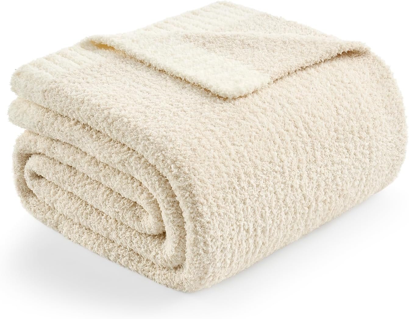 Snuggle Sac Buttery Ivory Throw Blanket for Couch, Reversible Super Soft Knitted Blankets, Warm Cozy Knit Fuzzy Plush Lightweight Throws Dupes for Sofa, Bed, Picnic, Ivory, 50 x 60 inches