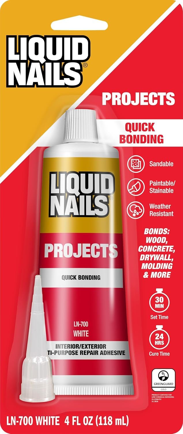 Liquid Nails LN-700 4-Ounce Small Projects and Repairs Adhesive | Waterproof Interior/Exterior Glue Bonds Wood, Concrete, Drywall & Molding, Paintable, Low VOC