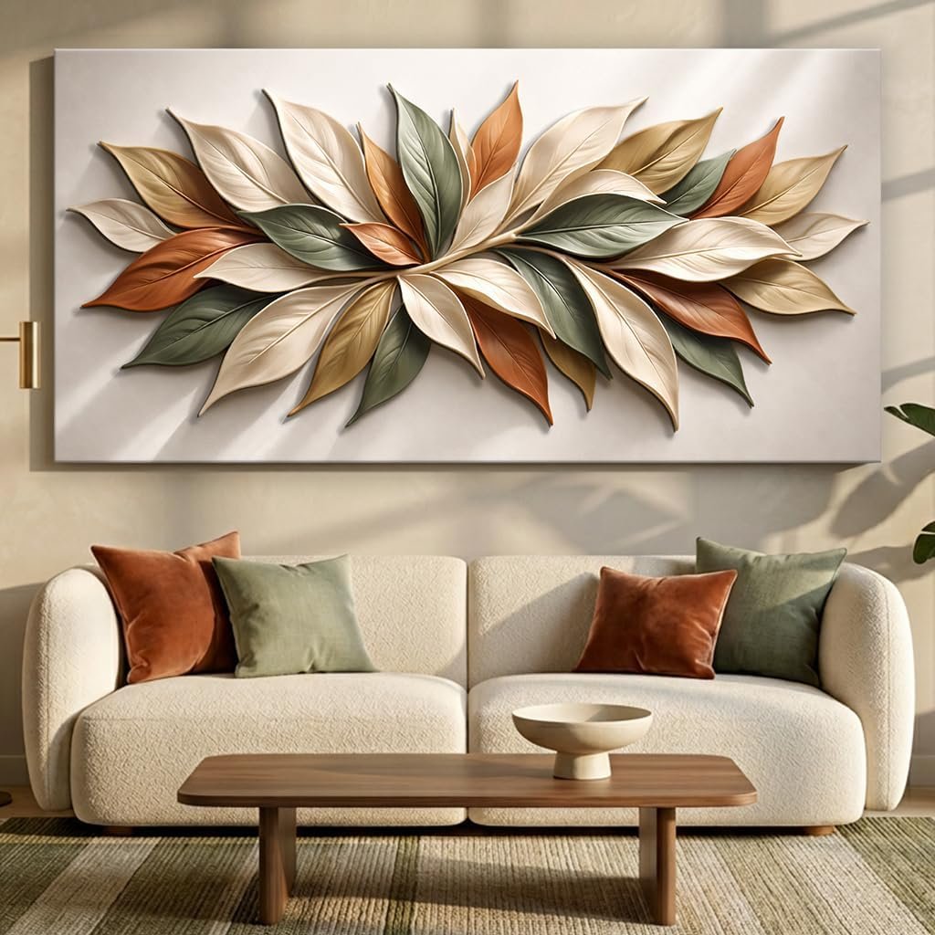 TAILORED CANVASES Earthtone Petals Canvas Print Wall Art, Botanical Leaf Wall Decor with Autumn Leaves, Contemporary Earthy Artwork for Living Room, Bedroom, Office, Neutral Tones 10×20