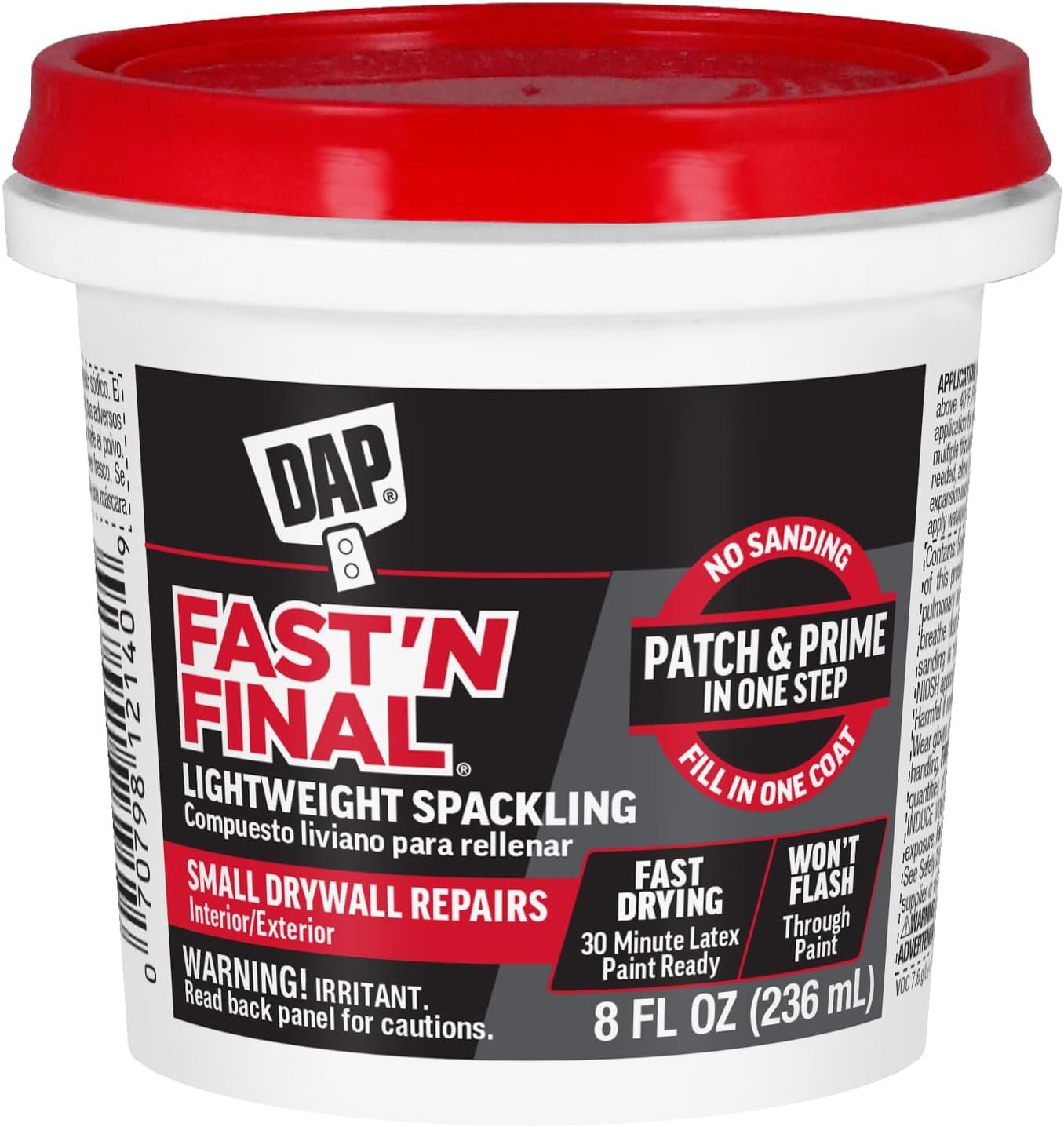 DAP Fast ‘N Final Lightweight Spackling, White, 8 Oz (7079812140)