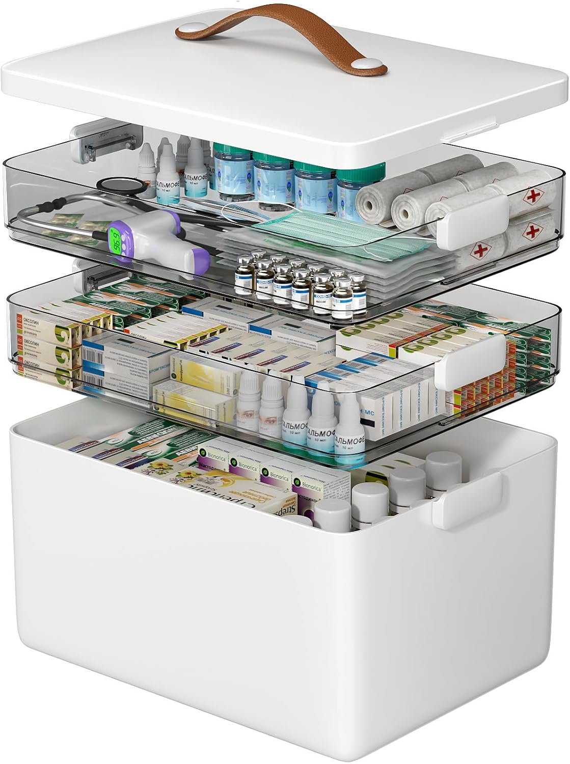 CTIME 3-Tier Medicine Organizer – Portable Medicine Cabinet with Handle | Multipurpose Medical Box, Pill Organizer, Empty First Aid Kit for Home