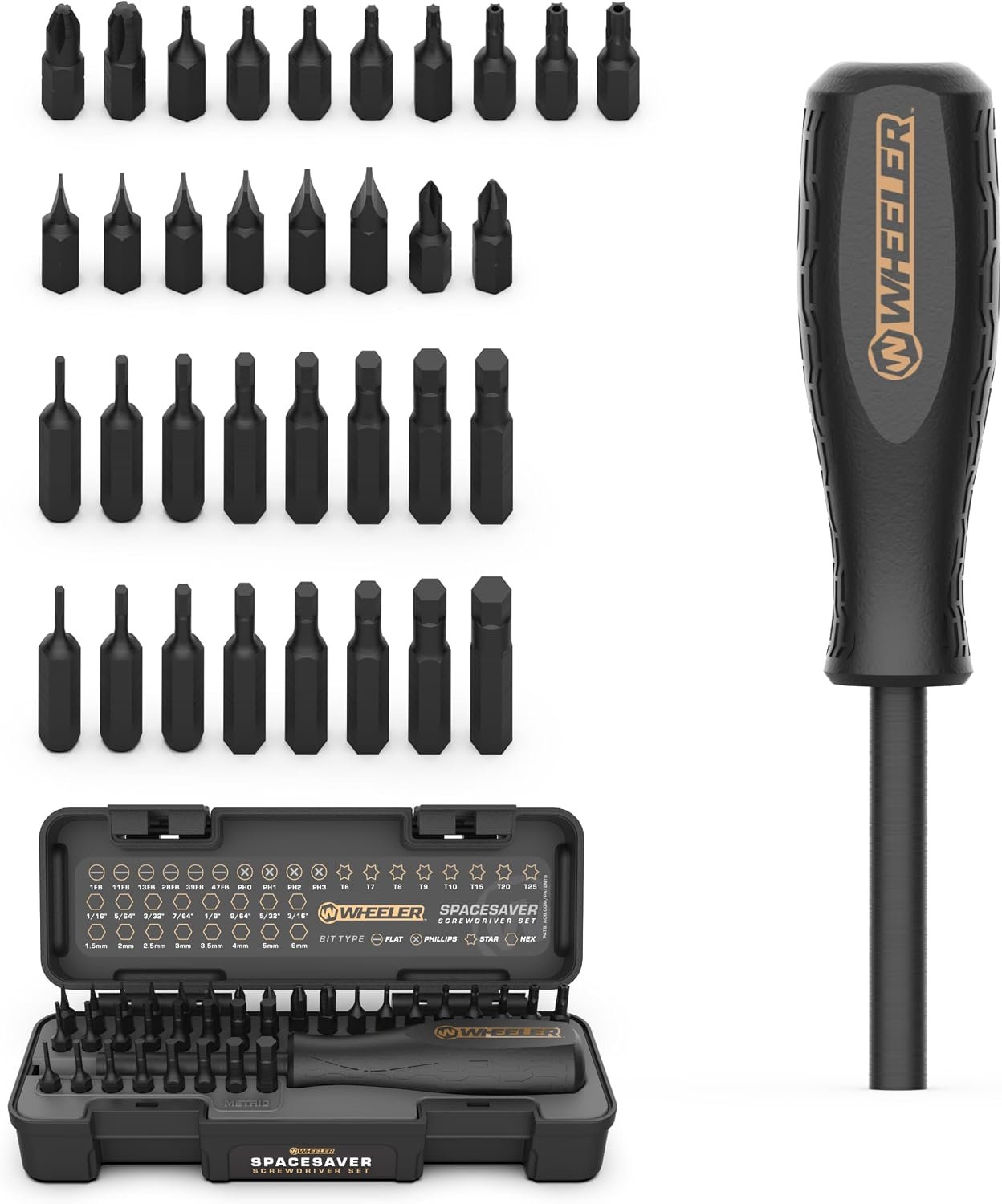 Wheeler Space Saver Screwdriver Set with Magnetic Screwdriver Handle, Bit Assortment and Storage Case for Maintenance