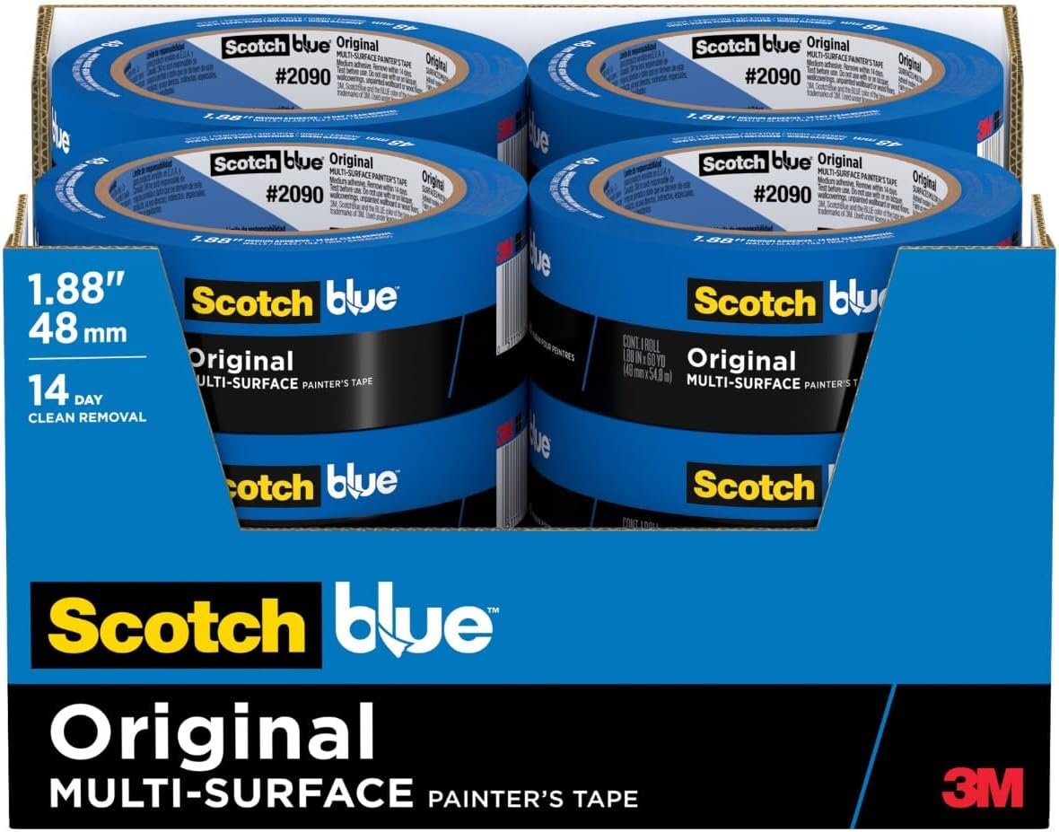 ScotchBlue Original Multi-Surface Painter’s Tape, 1.88 Inches x 60 Yards, 12 Rolls, Blue, Paint Tape Protects Surfaces and Removes Easily, Multi-Surface Painting Tape for Indoor and Outdoor Use