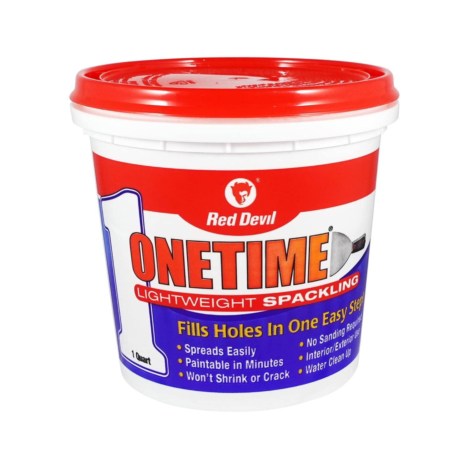 Red Devil 0544 ONETIME Lightweight Spackle Wall Repair, Spackling for Holes Drywall, 1 Quart, White, Made in USA