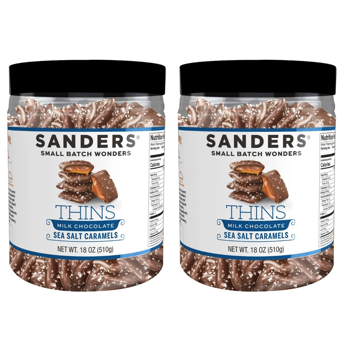 Sanders Milk Chocolate Sea Salt Caramel Thins Tub 18 oz. 2-Pack (2 x 18 oz. tub)