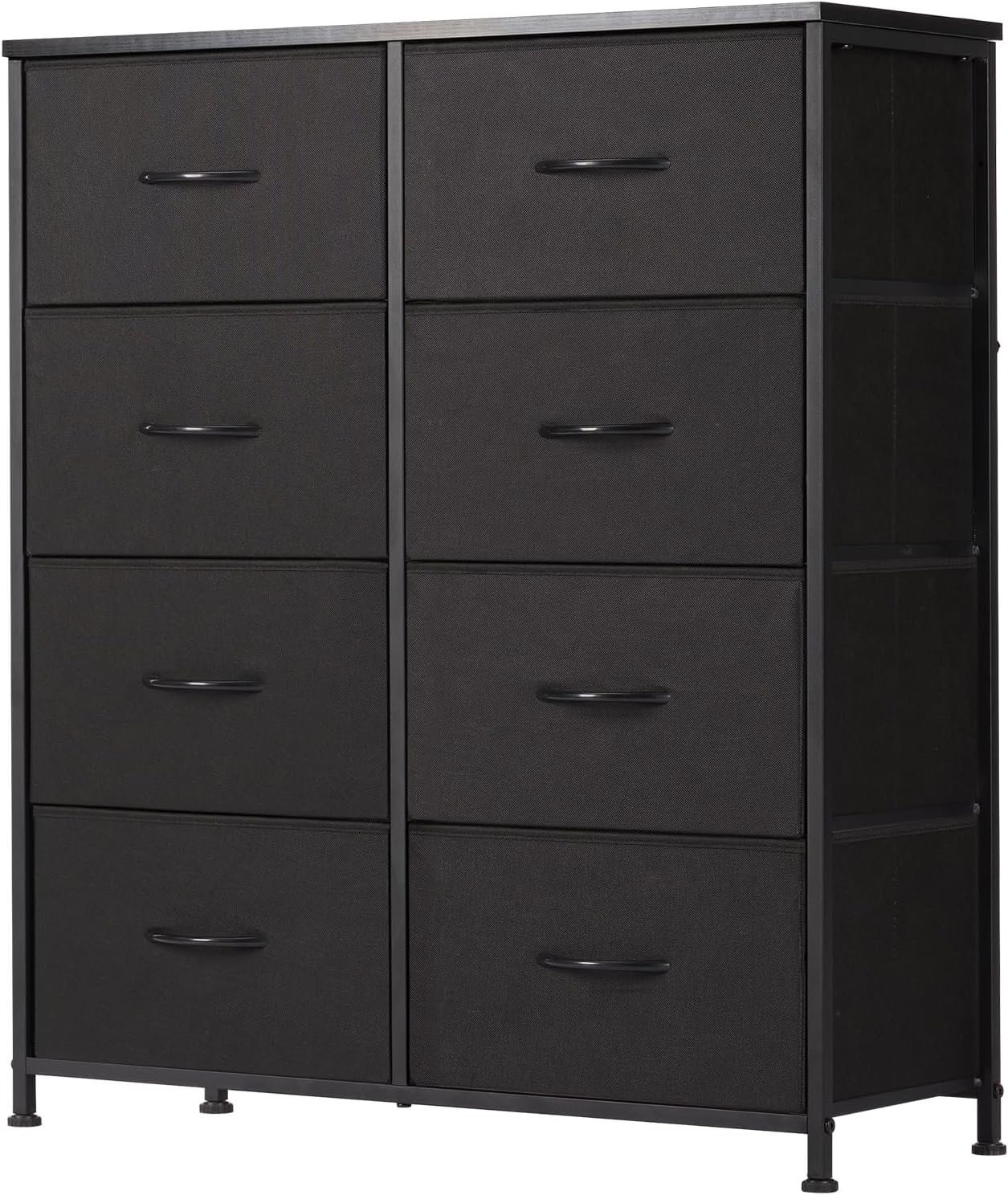 Sweetcrispy 8 Drawer Black Dresser for Bedroom Tall, Organizer Storage | Fabric Storage Tower, Chest of Drawers with Steel Frame, Wood Top for Living Room, Closet