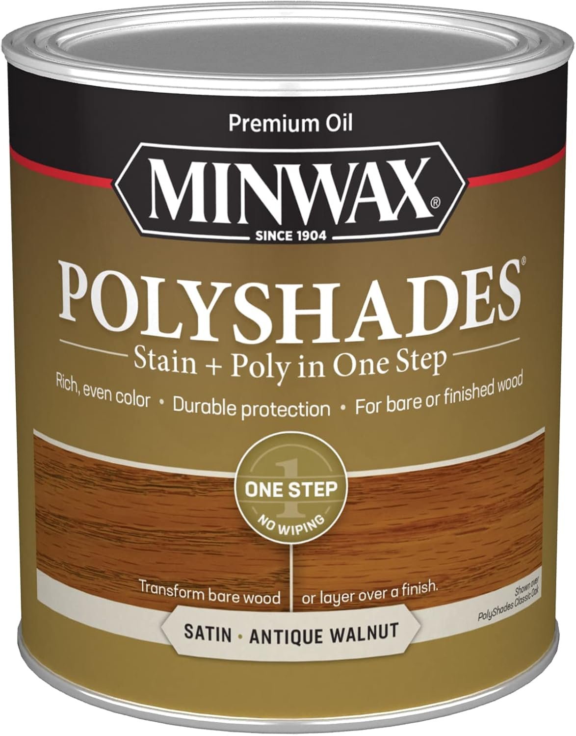 Minwax PolyShades Wood Stain + Polyurethane Finish – Quart, Antique Walnut, Satin