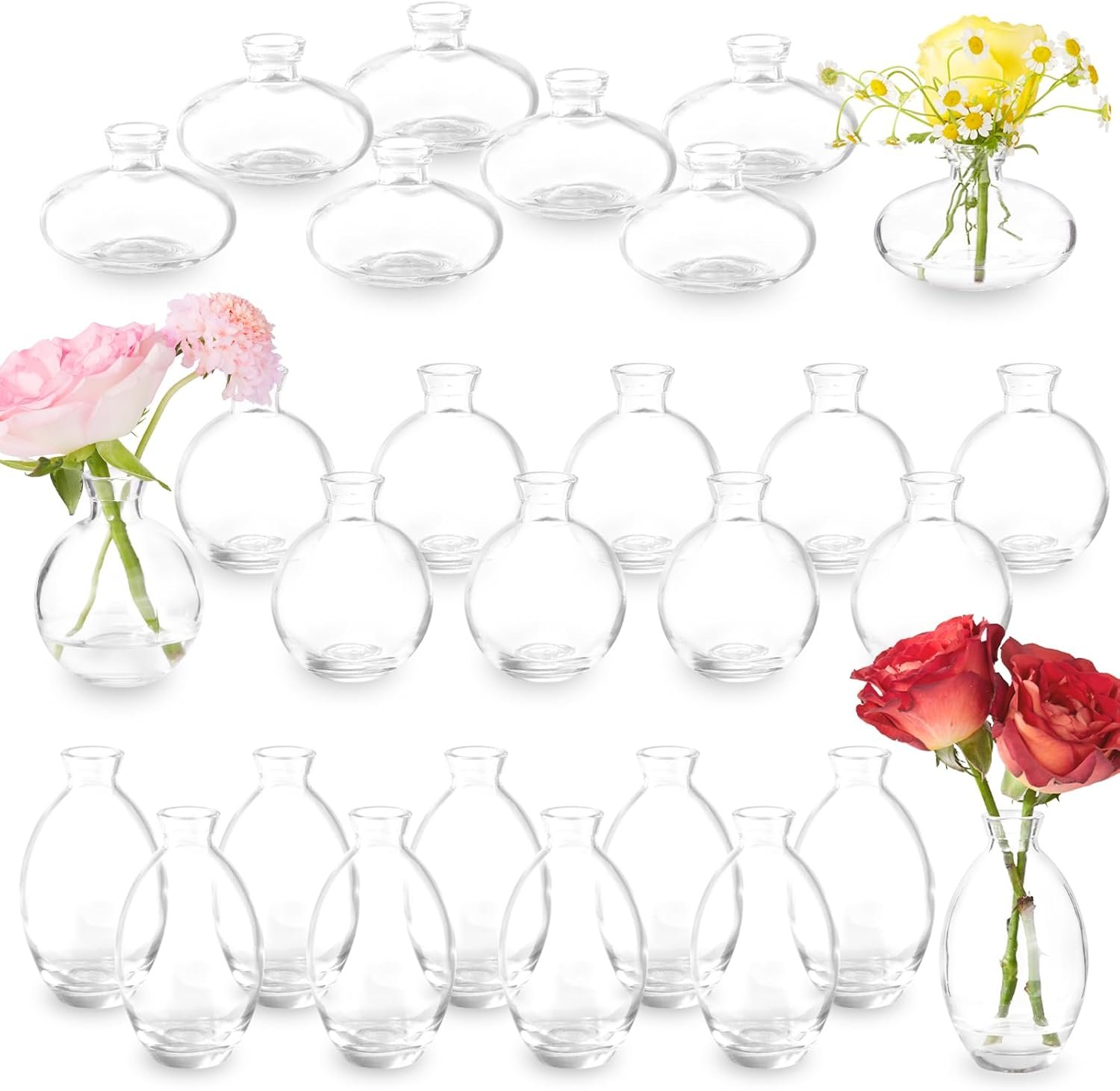 Glass Bud Vase Set of 28 Pcs for Rustic Wedding Centerpieces and Home Decor, Small Glass Vases for Flowers, Mini Bud Vase Set，Vintage Vases for Centerpieces