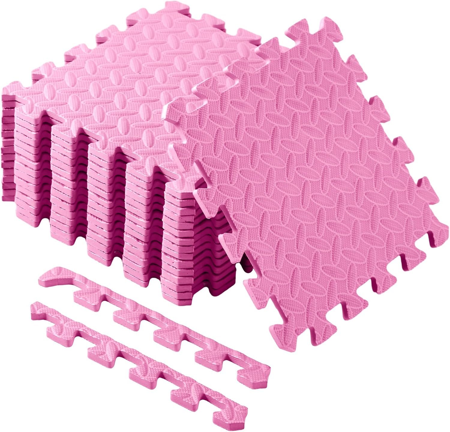 Foam Floor Tiles Foam Floor Mats Play Mats Bulk with Borders Interlocking for Bedroom Gym Nursery(11.8 x 11.8 Inch,Light Pink)