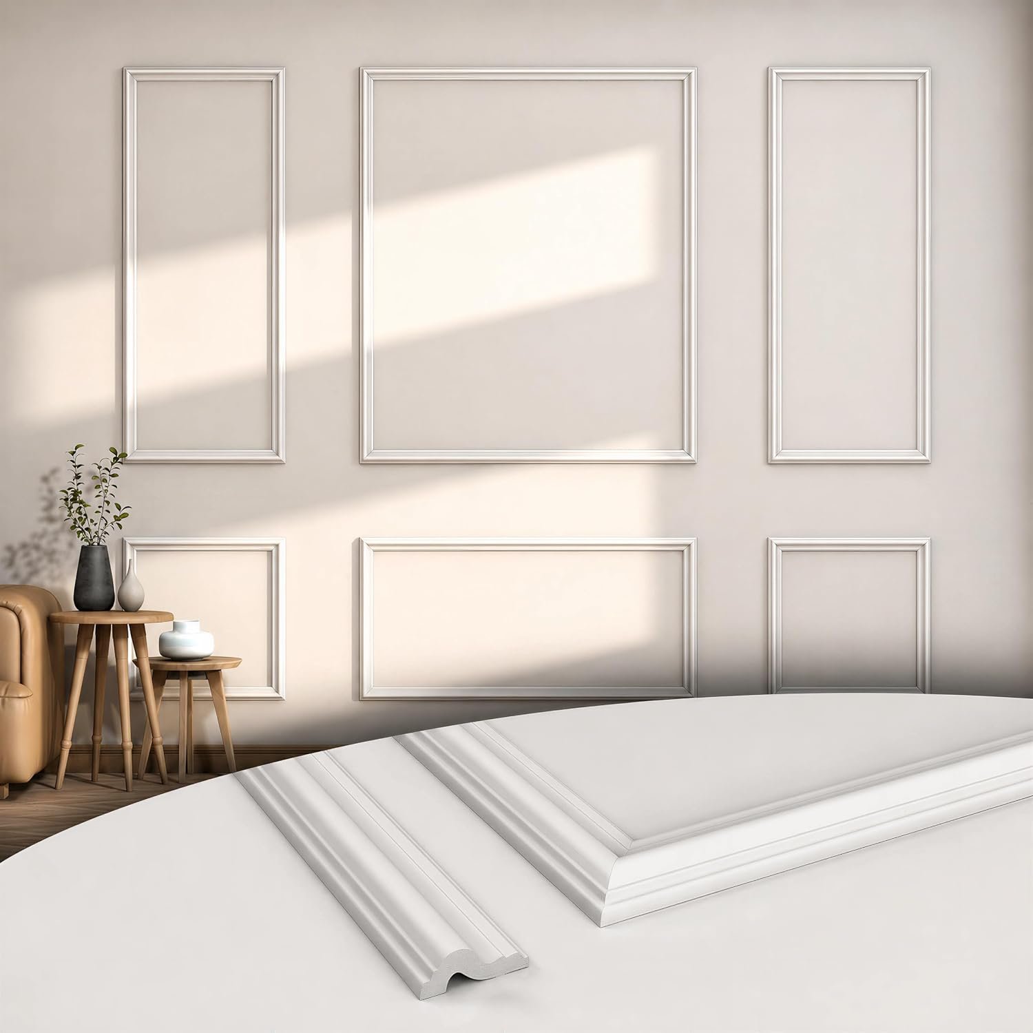 COUKIU 6 Sets Pre-Cut Wall Molding kit,Ready to Assemble Accent Molding Wainscoting Panels for Interior Walls Home Decor（6 Frames，Style2)