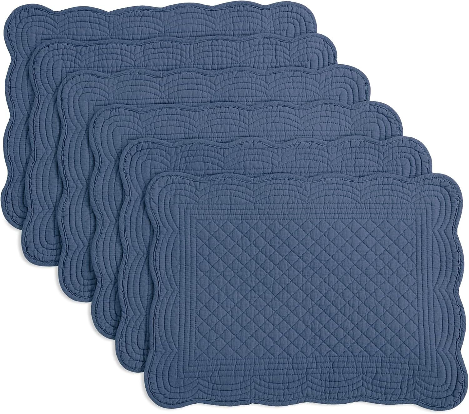 HOMBYS Quilted Placemats Set of 6 Washable-13×18 inches Rectangular Placemats for Kitchen Table-100% Cotton Fabric Rectangular Table Mats, (Sapphire Blue)