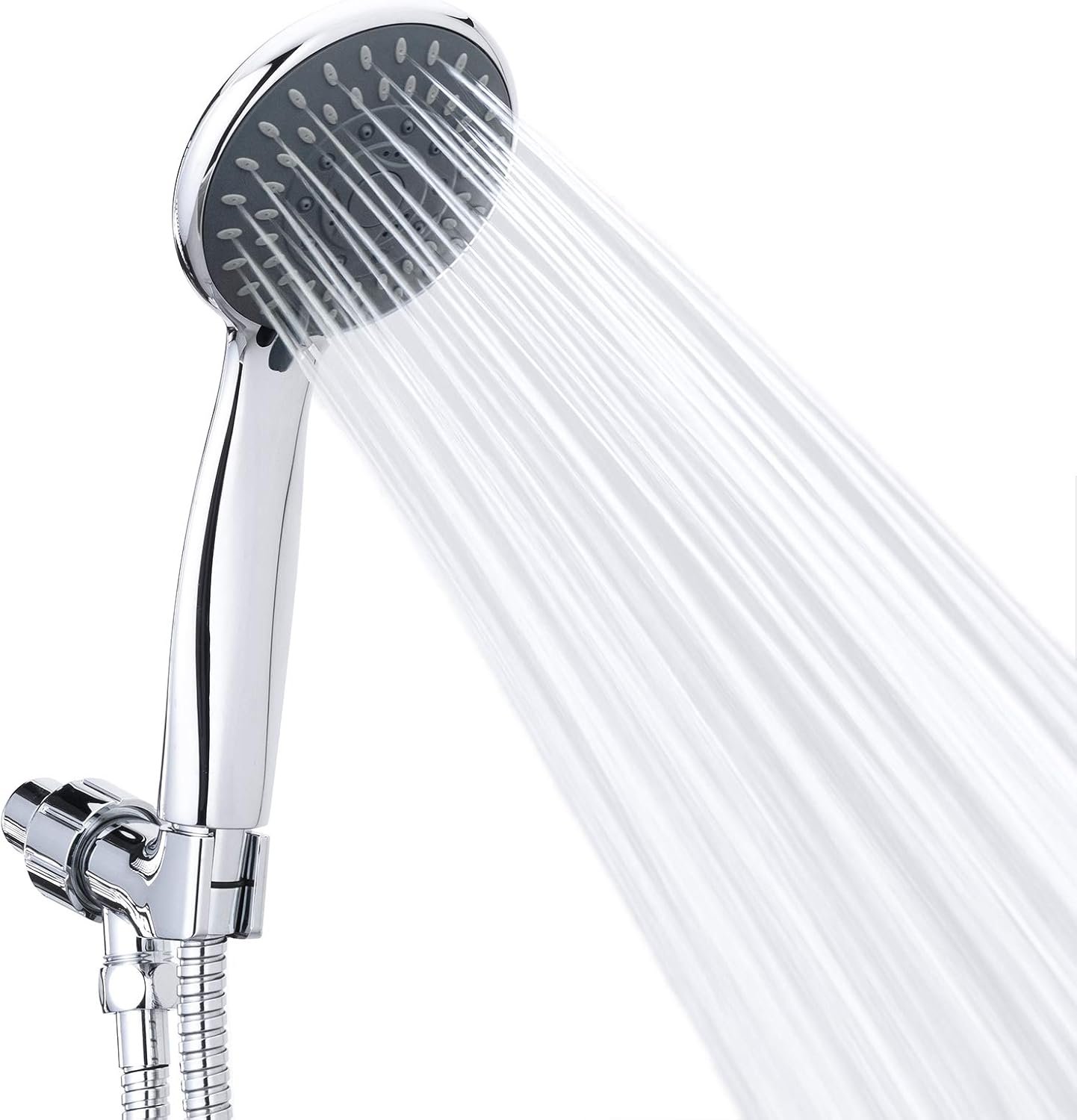 Handheld Shower Head High Pressure 5-Settings with Hose, Chrome | Powerful Water Spray, Against Low Pressure Water Flow, 59 Inch Stainless Hose, Adjustable Mount