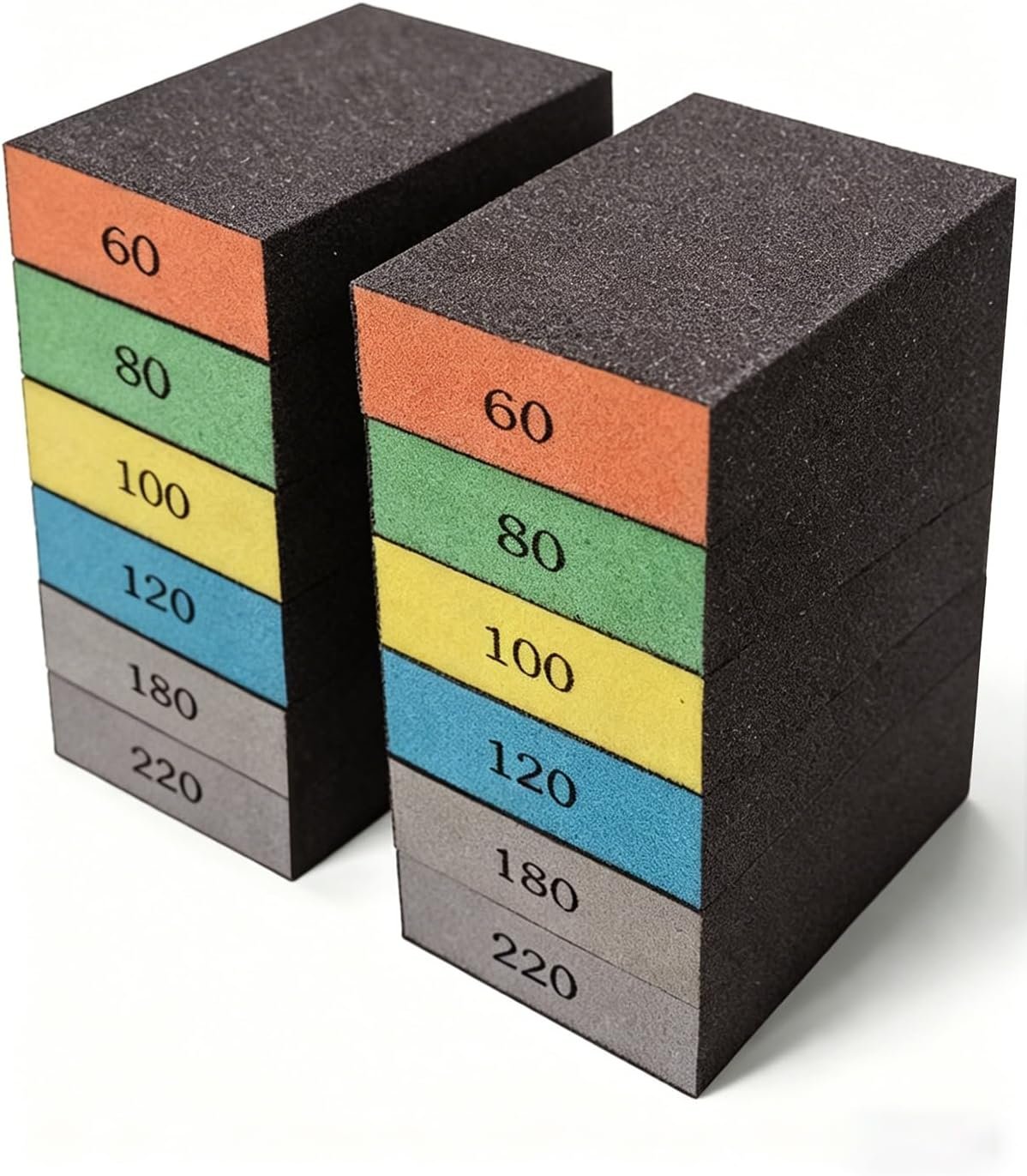 12Pcs Sanding Block Sponge Set, Reusable Sandpaper for Wood & Drywall | 60/80/100/120/180/220 Grits, Washable Wet/Dry, 1-IN Thickened for Easy Grip & Even Pressure on Glass, Metal & Prep