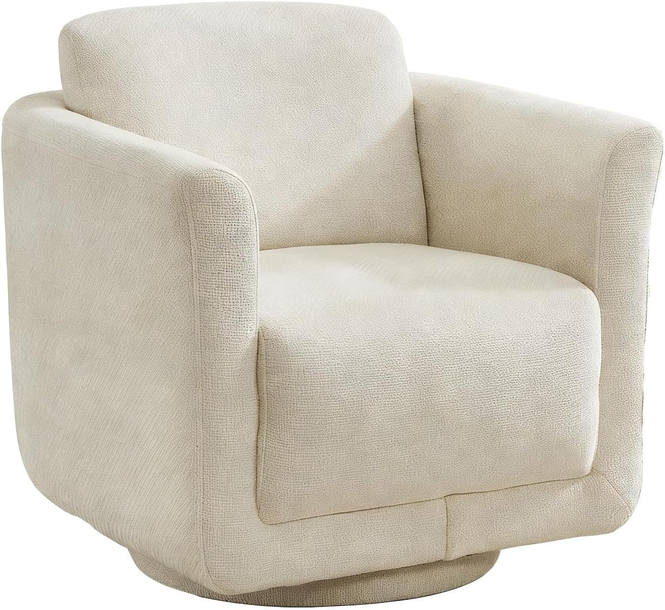 Swivel Accent Chair, 360° Chenille Barrel Swivel Chair for Living Room, Reading Nook Chair for Bedroom Small Spaces, Fully Assembled, Cream
