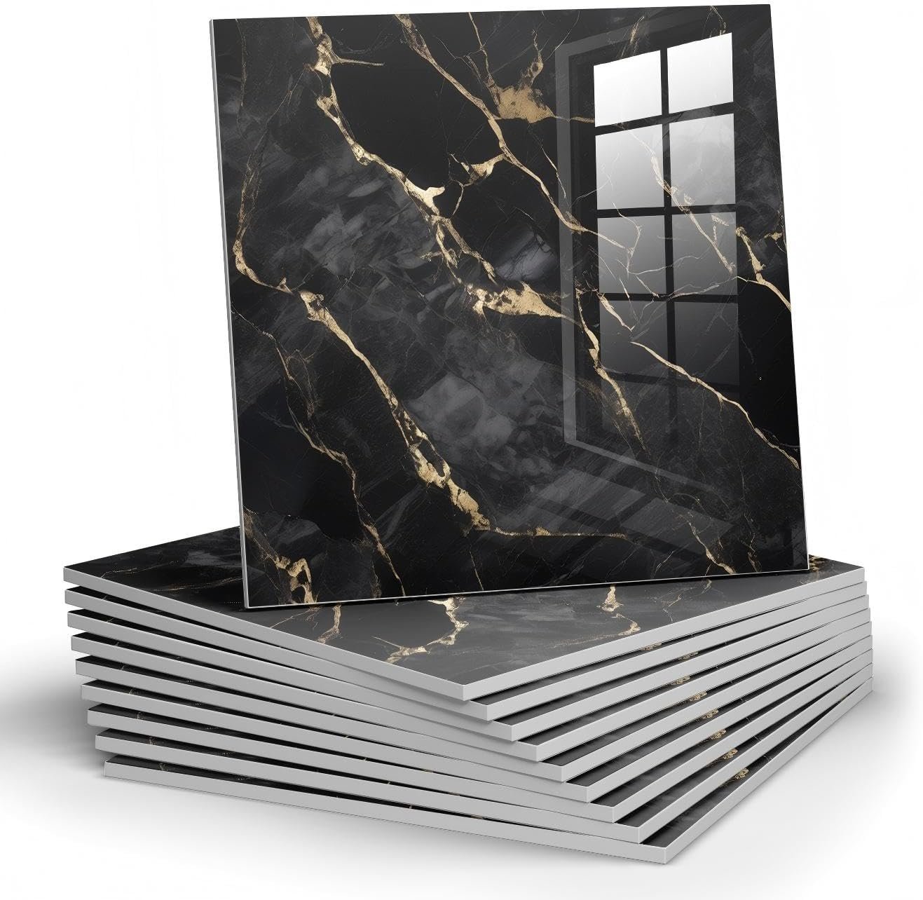 Chejiaye 22pcs Marble Peel and Stick Backsplash Waterproof Washroom Wall Panels, Peel and Stick Tile, PVC Foam Wall Panels for Kitchen,Bathroom,Living Room,Black Gold(Not Real Tile,11.8″ x 11.8″)