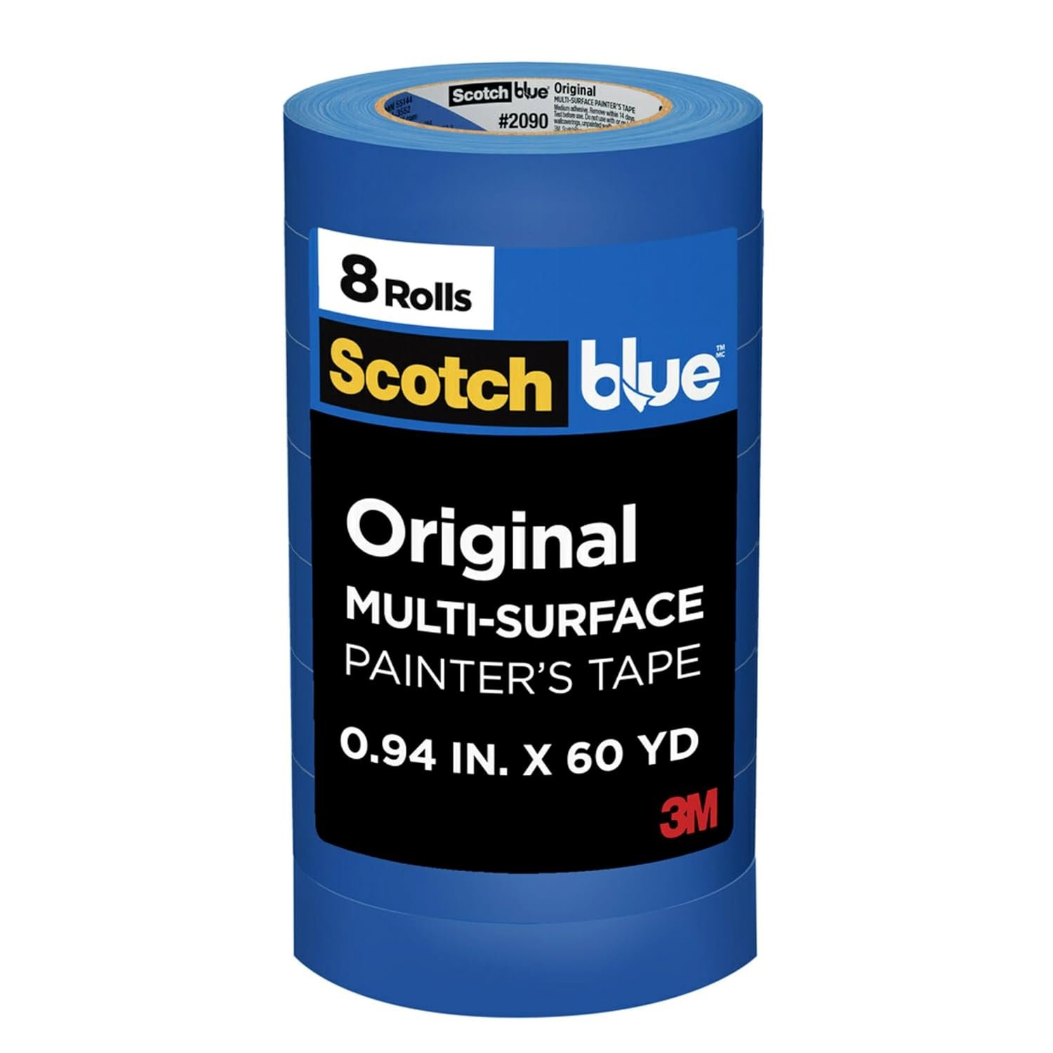 ScotchBlue Painter’s Tape, 0.94″ Width x 60 Yards, 8 Rolls, Blue, Multi-Surface, Indoor/Outdoor, 45% Renewable Resources, No Residue, DIY, Glass, Wood, 0.94 inches, Made in USA or Imported | 0.94 in x 60 yd, Blue Paint Tape, Protects Surfaces, Removes Easily, Multi-Surface Painting Tape for Indoor and Outdoor Use