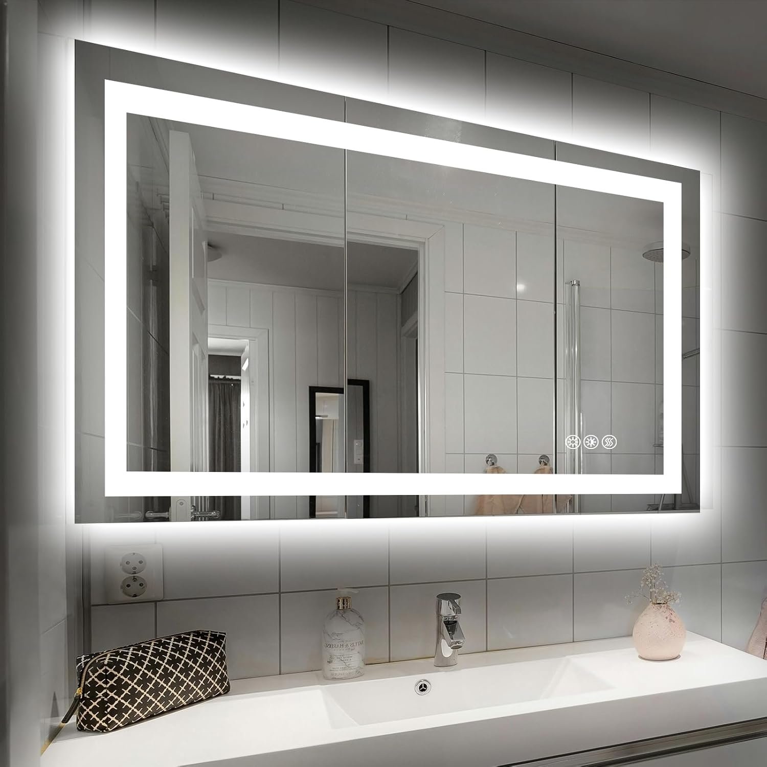 Hivone 40″X32″ LED Bathroom Mirror with Lights, Anti-Fog, Dimmable, Backlit + Front Lit, Smart Bathroom Vanity Mirror, Memory Function, Shatterproof, Tempered Glass (Horizontal/Vertical)