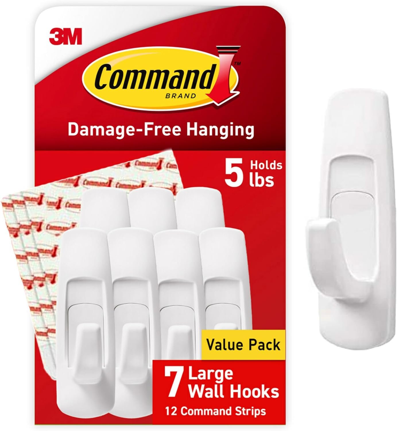 Command Large Utility Hooks, 7-Hooks, 12-Strips, Organize Damage-Free | Damage-Free Hanging Wall Hooks with Adhesive Strips, No Tools Adhesive Hooks for Hanging Decor, Holds up to 5 lb