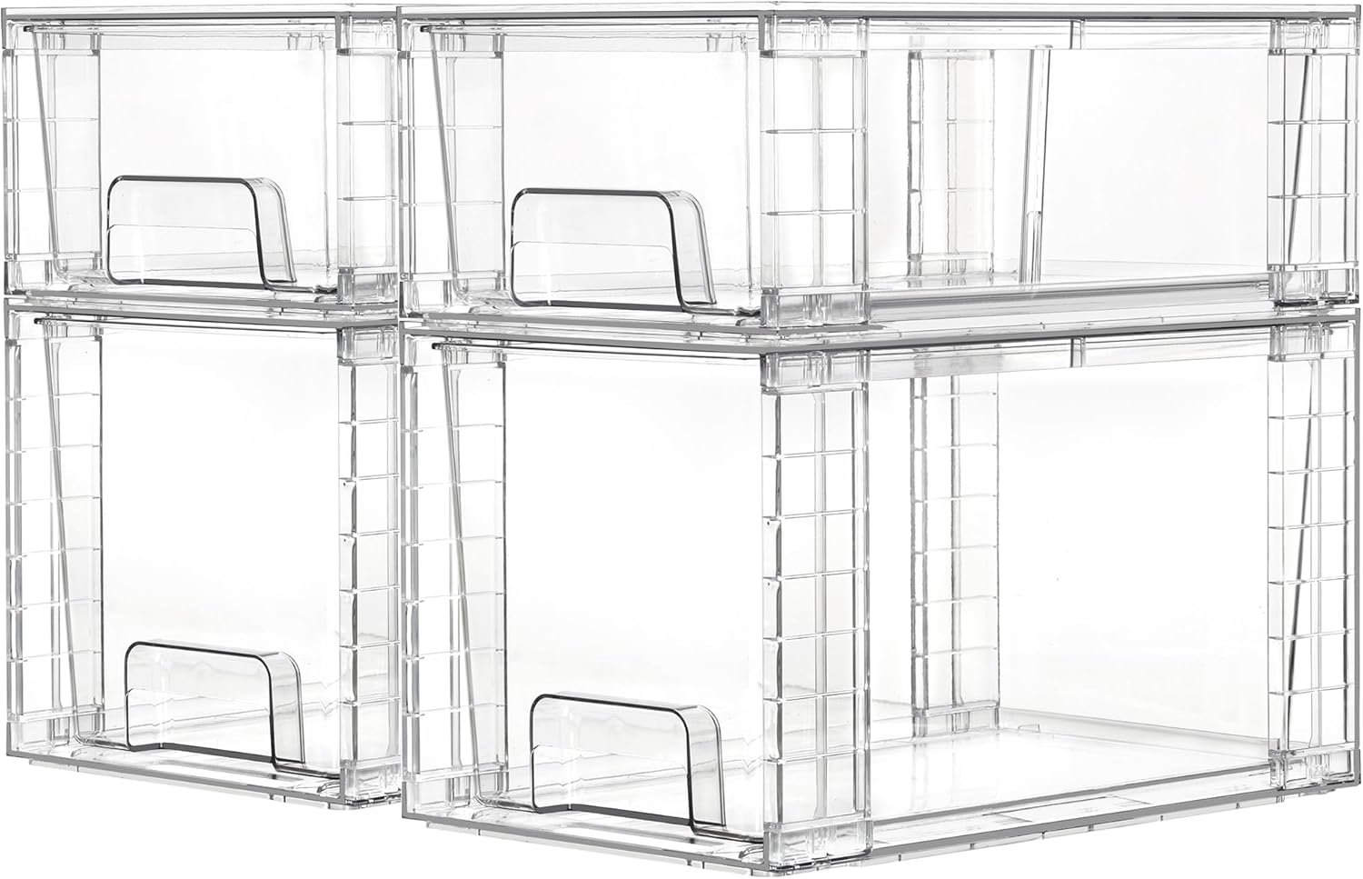 Vtopmart Clear Stackable Storage Drawers, 4 Pack Kitchen Cabinet Set | Medium and Small Pull-Out PET Drawers with Stackable Design for Kitchen Cabinets, Pantry, Under Sink, Medicine