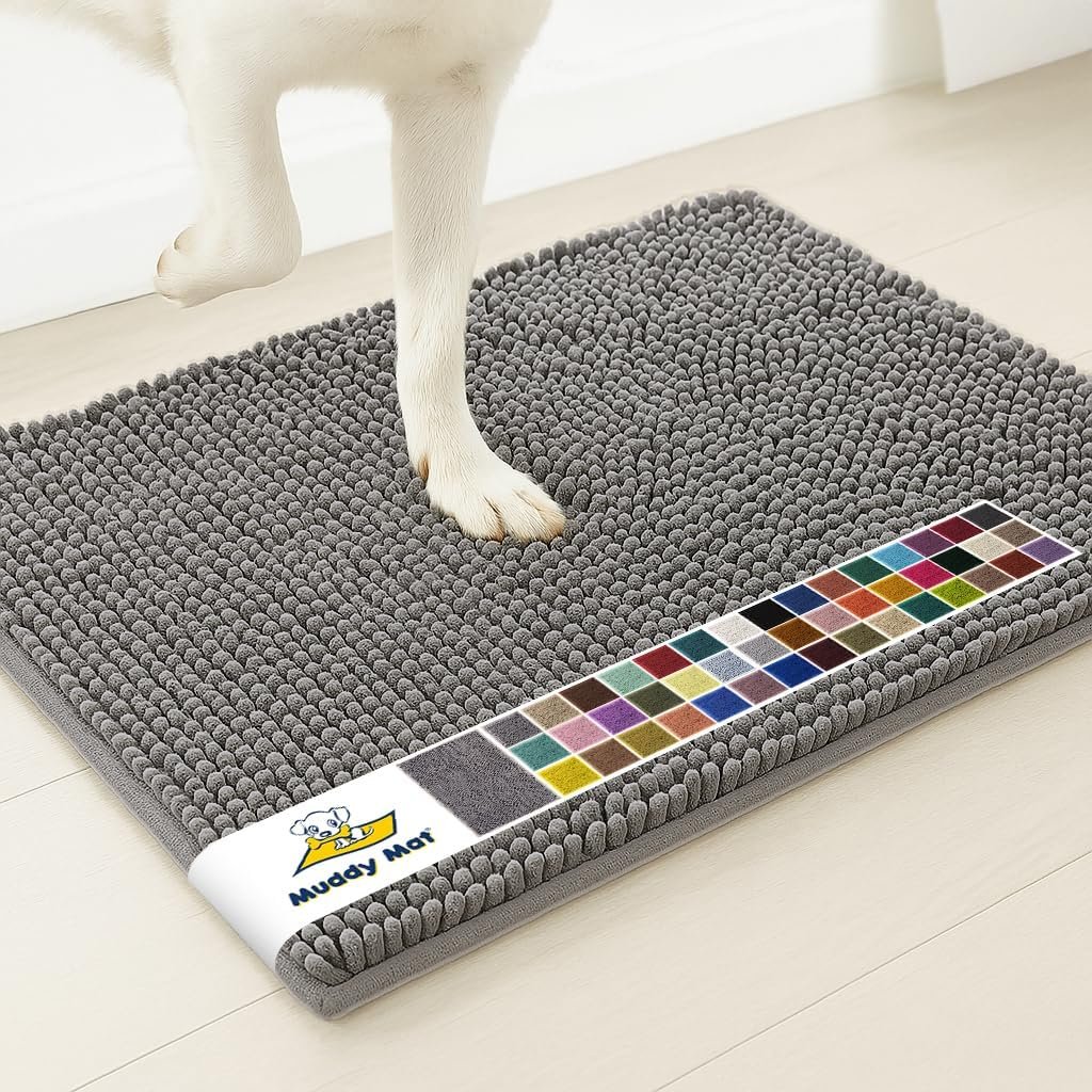 Muddy Mat® | Super Water Absorbent Door Mat Indoor, Microfiber Quick Dry Chenille Entryway Rug, Slip Resistant Front Door Mat, Indoor Mats for Entryway, Machine Washable Pet Rug, Grey 24″x36″