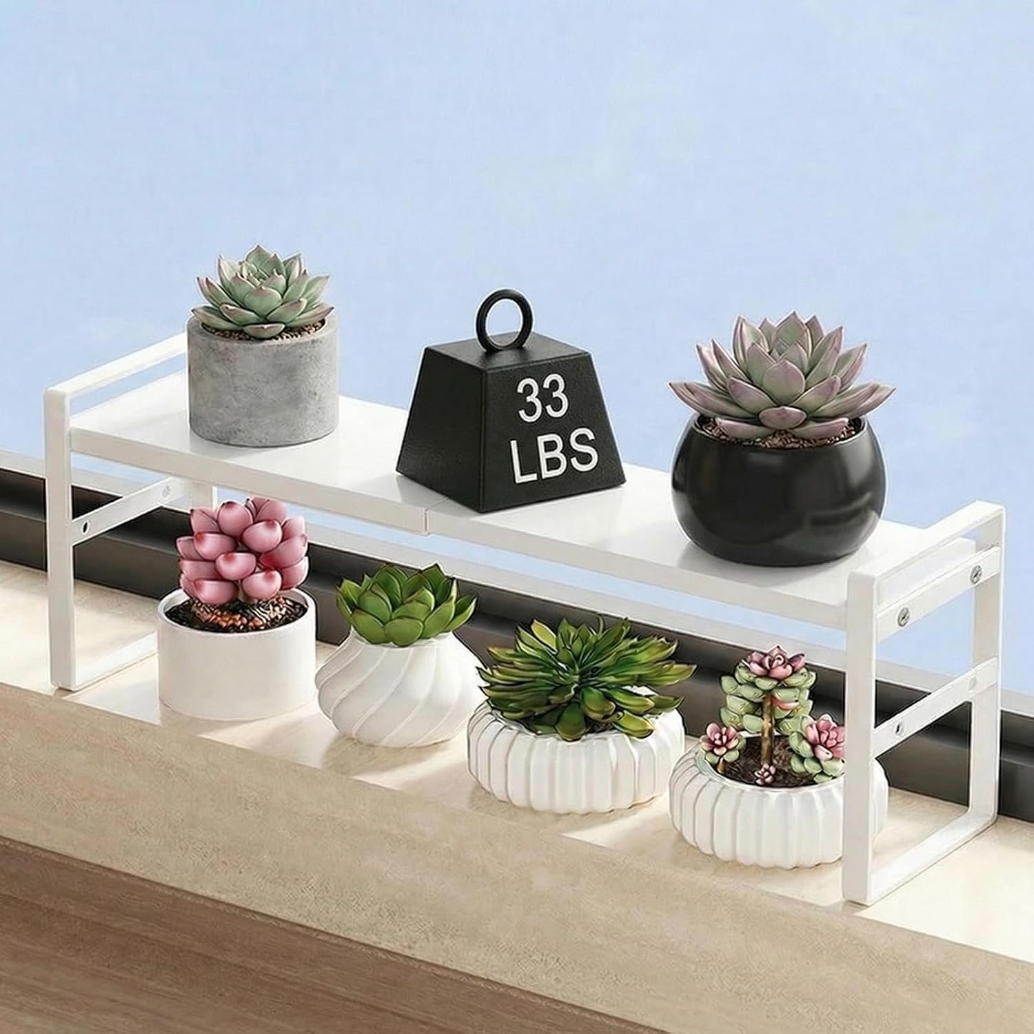Over The Sink Shelf,Expandable Window Sill Shelf for Plants Small Tall Shelves Stackable Kitchen Organizer Shelves for Bathroom Kitchen Narrow Spaces Countertop,White