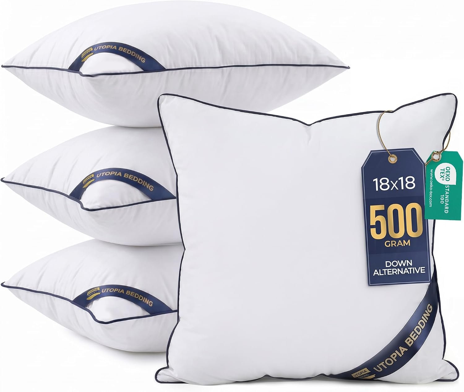 Utopia Bedding 18×18 Throw Pillow Inserts, Decorative Pillows, Pack of 4 | Piping Throw Pillows, Plush & Supportive, Aesthetic Cushion Sham Stuffer for Sofa, Office, Couch & Bed, Set of 4, White