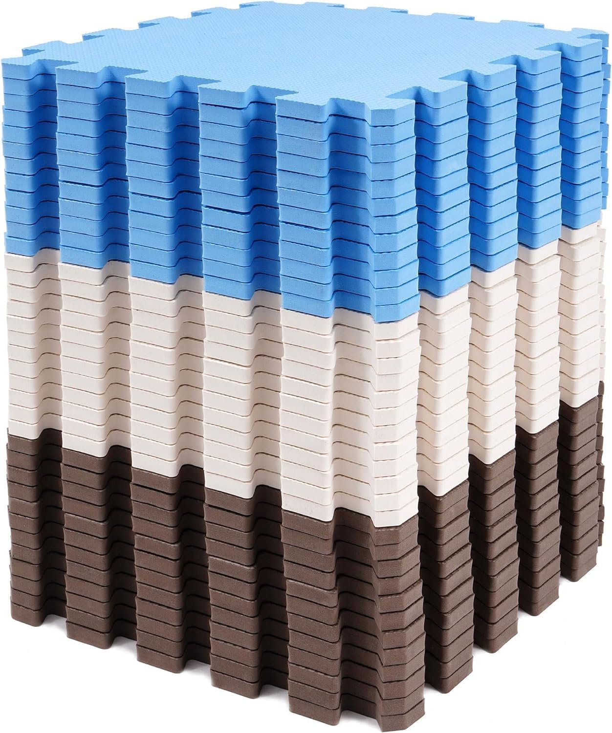 BalanceFrom 16-Pack 12×12 Inches EVA Interlocking Foam Play Tile Mat, Blue/Brown/Beige – 0.4-Inch Thick Non-Slip Puzzle Flooring for 16 Square Feet in Playroom, Nursery, or Playpen at Home