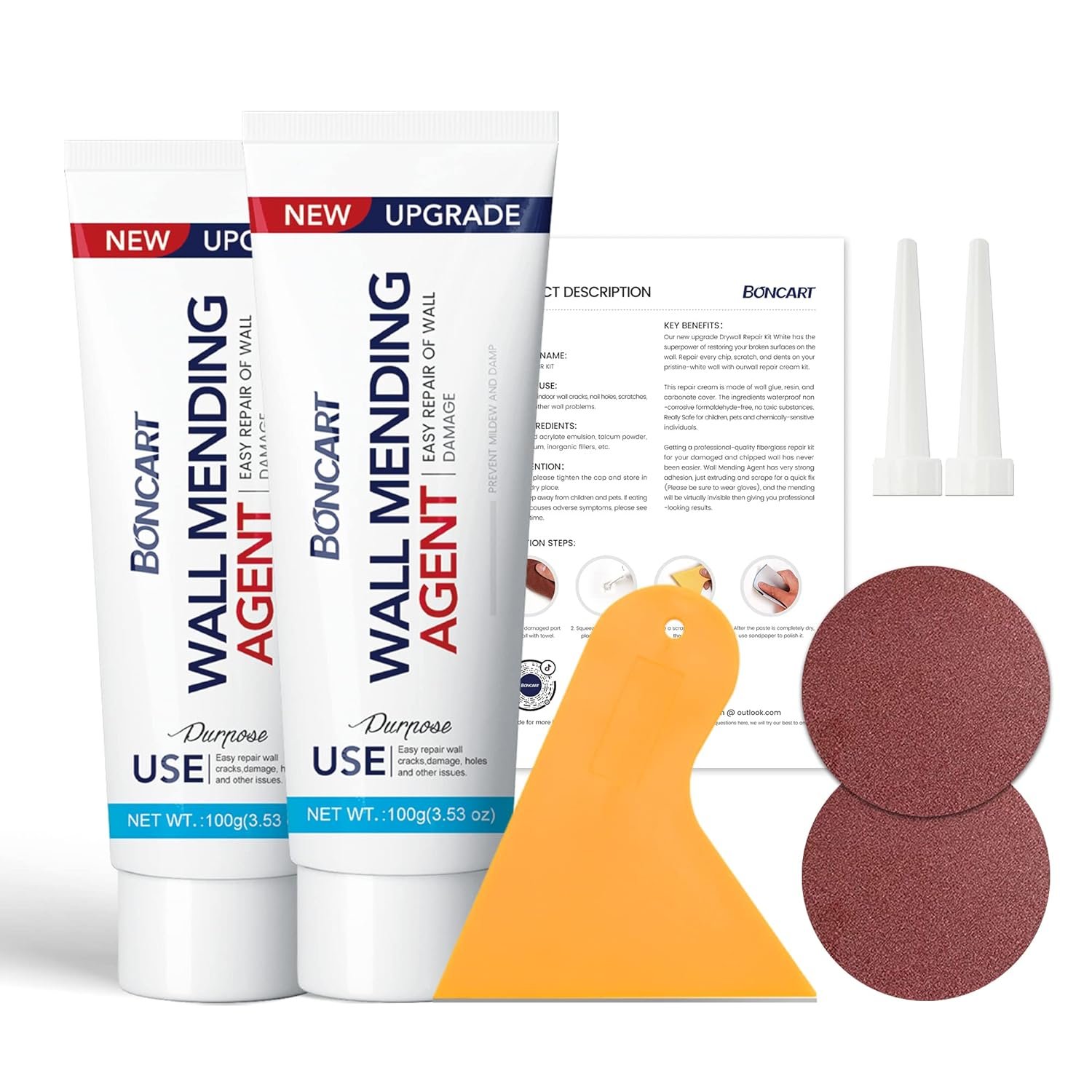 Drywall Repair Kit, 2-Pack Wall Mending Agent, Wall Spackle with Tools | Includes Scraper and Sandpaper. For Wall Surface Hole Fill, Quick And Easy Solution.