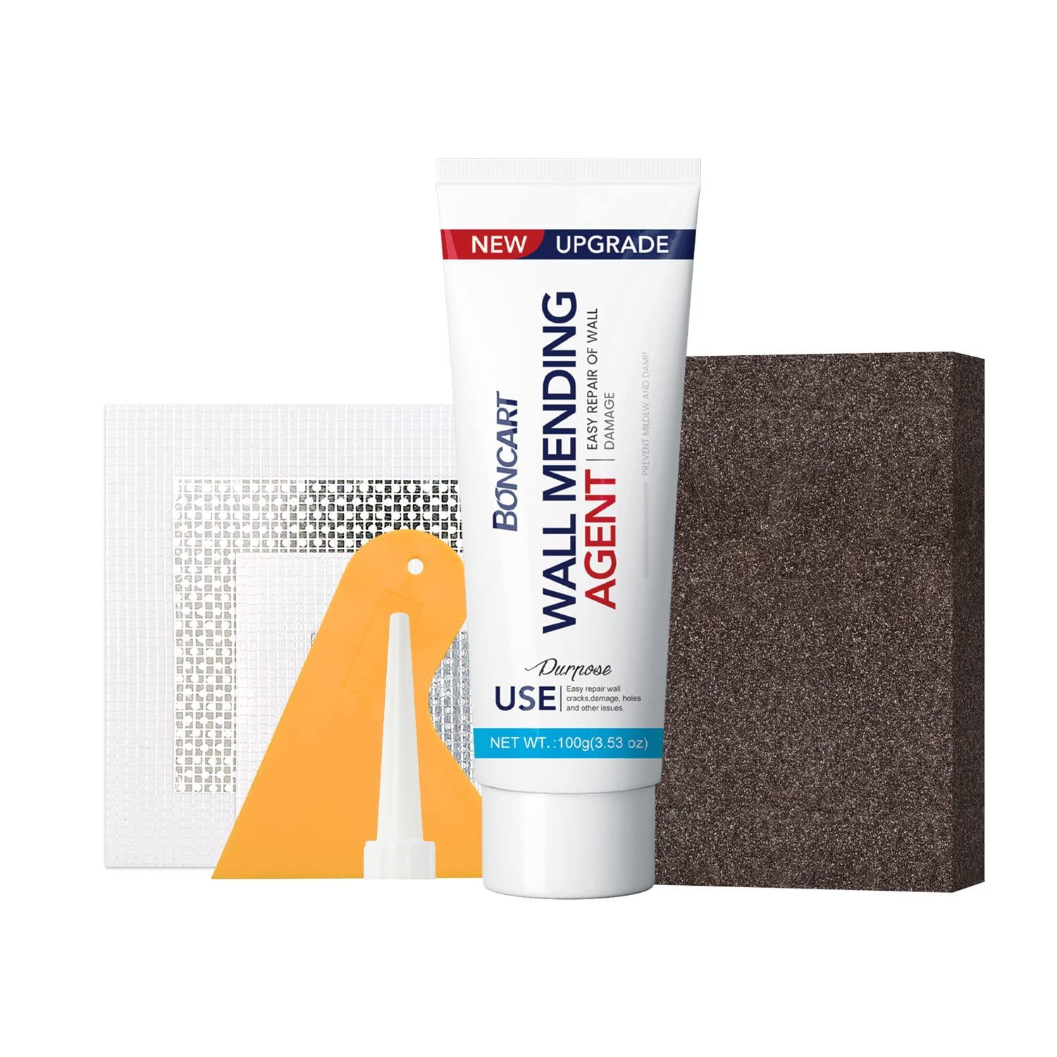 BONCART Spackle Wall & Drywall Repair Patch Kit with Tools | Includes Wall Putty, Scraper, Sanding Sponge, And Aluminum Patches. For Wall Cracks And Nail Holes.