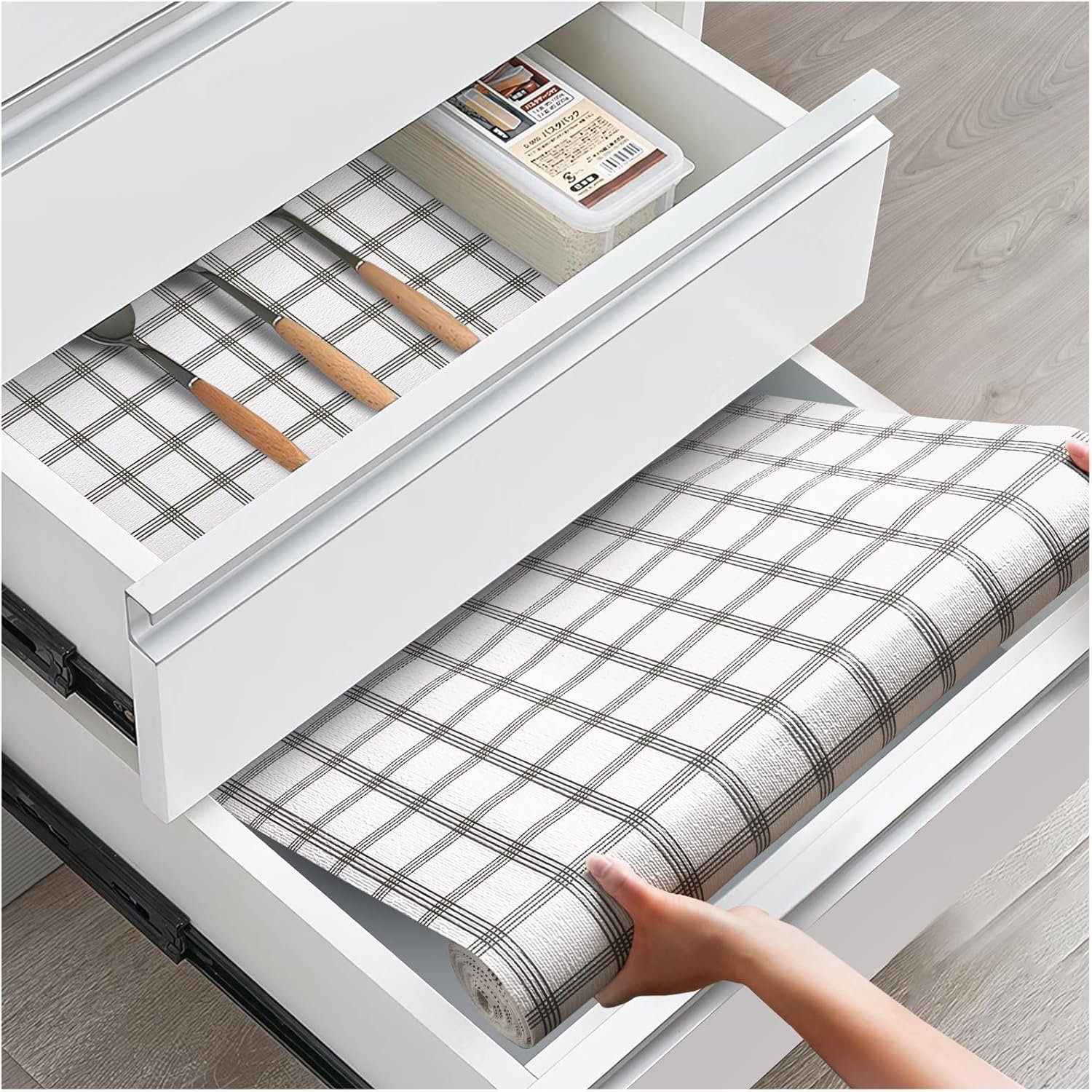 Drawer and Shelf Liner for Kitchen Cabinets, Stripes, 12IN X 10FT | Non-Adhesive, Decorative, Easy to Cut, Non-Slip, Waterproof, Surface Protection, Cupboard, Bathroom, Closets