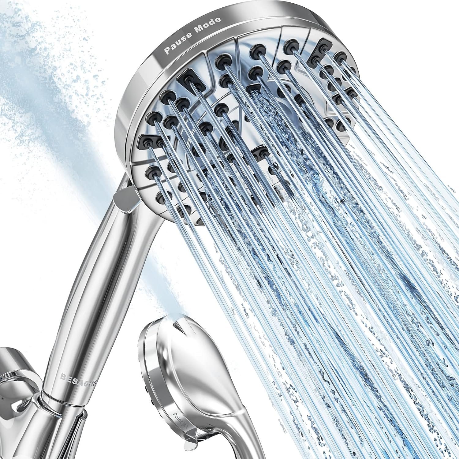 9 Functions High Pressure Shower Head with Handheld,Built-in Pause Mode&Power Wash,Non-Clogging Nozzles,6ft Hose&Bracket