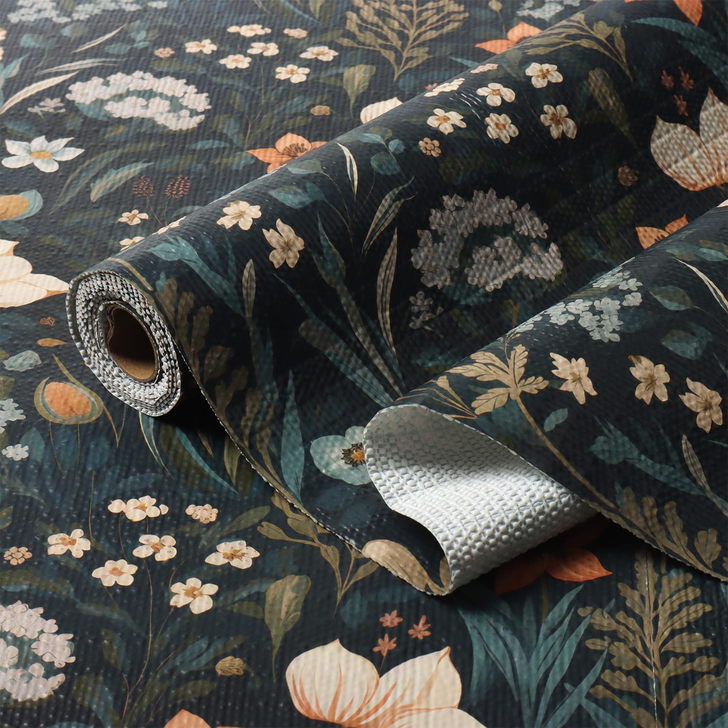 Vintage Floral Drawer Liner, Non-Adhesive and Strong Non-Slip | Floral Shelf Cabinet Drawer Liners for Kitchen, Waterproof Cupboard Liners,Easy to Clean,12IN x 10FT,Dark Green