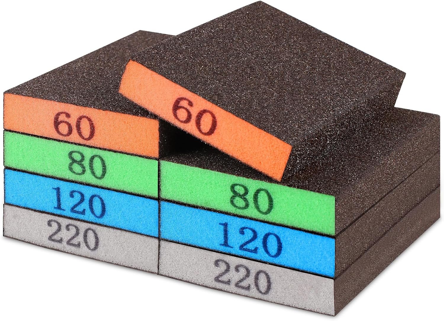 Romeda 8-Pack Sandpaper Block, Four Grits Per Pack 60/80/120/220, Washable and Reusable Handmade Sanding Sponge, Drywall Sandpaper Blocks for Wooden Drywall Sheetrock and Metal Glazing