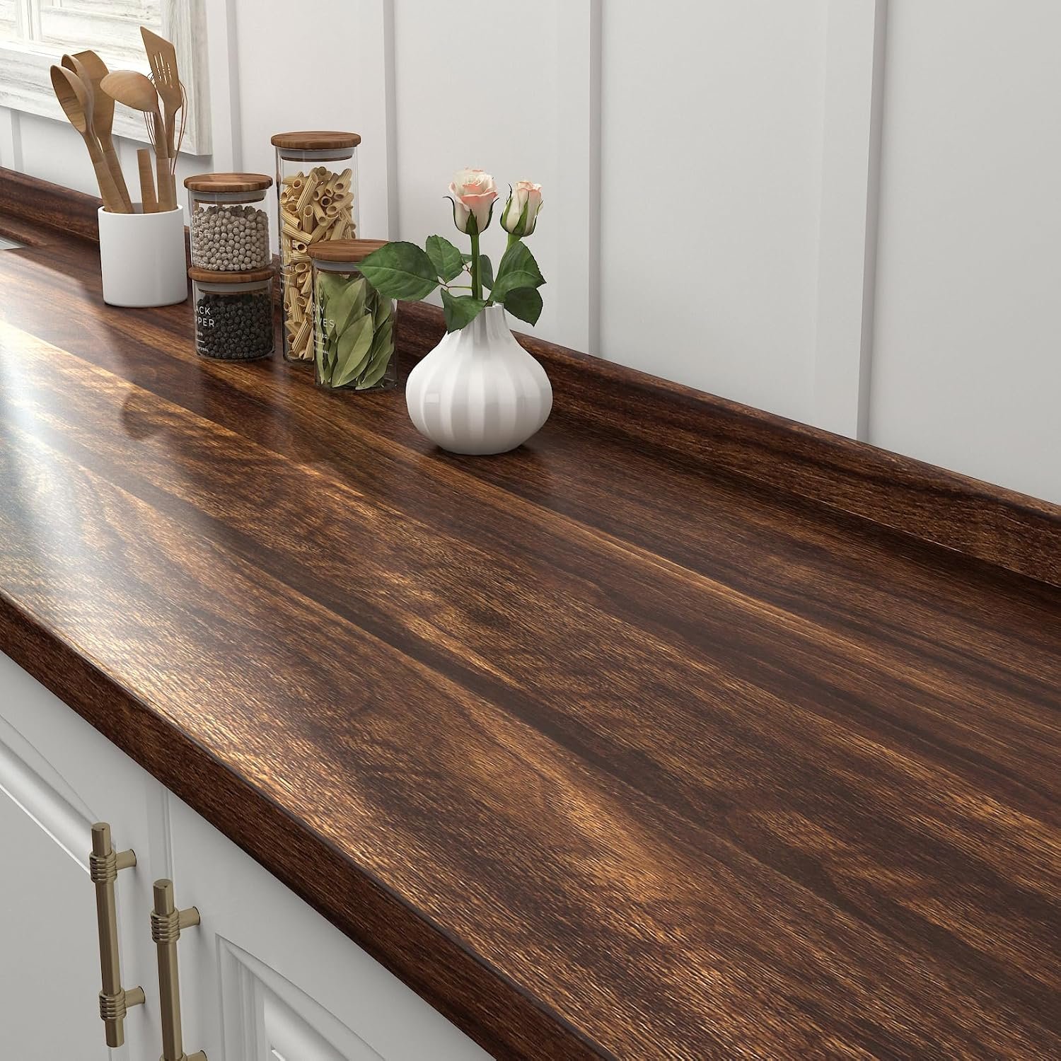 FunStick Dark Brown Wood Contact Paper for Countertops Waterproof Self Adhesive Walnut Wood Wallpaper Peel and Stick Countertop Contact Paper Wood Grain Contact Paper for Cabinets Kitchen Table 16×80