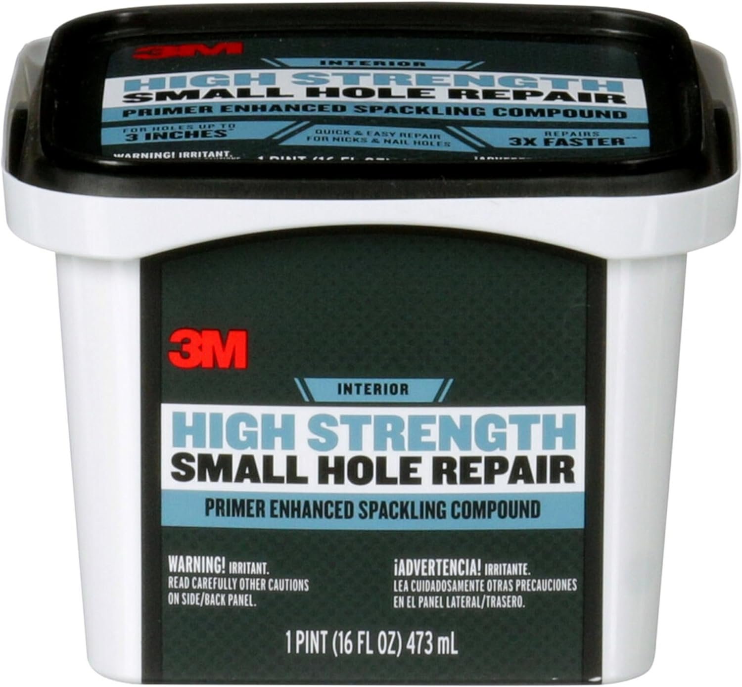 3M High Strength Spackling Compound, 16 oz., Small Hole Repair Primer Enhanced Spackling Compound, Quick & Easy Repair For Nicks & Nail Holes, No Shrinking, Cracking or Sagging (SHR-16-BB)
