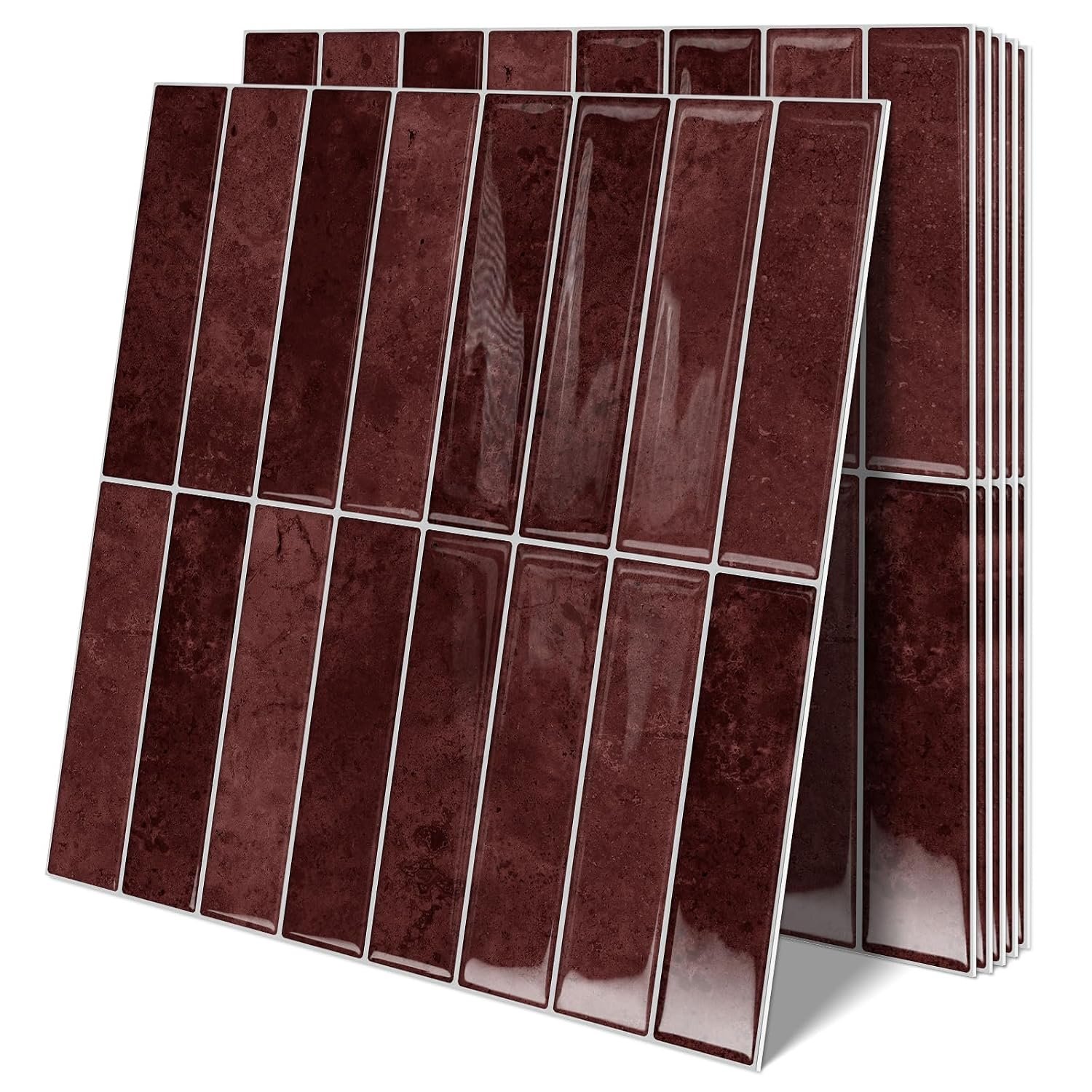 10 Sheets Upgraded Thicker Design Subway Tile Peel and Stick Backsplash | 12”×12”Self Adhesive Wall Tiles Stick on Back Splash for Kitchen,Bathroom,Camper(Vintage Red)