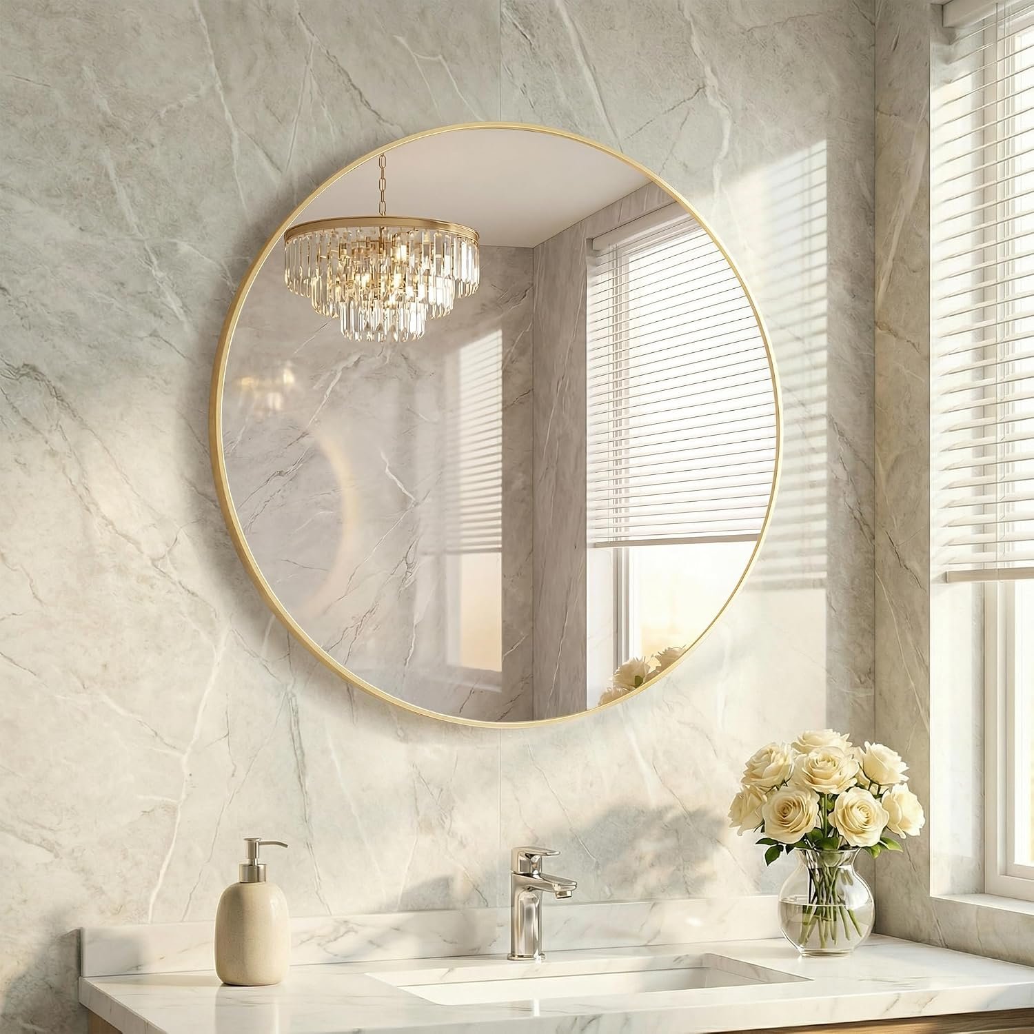 20 Inch Gold Round Bathroom Wall Mirror, Round Mirrors for Wall Decor, Circle Mirror for with HD Shatter-Proof Glass for Entryway, Living Room, Bedroom, Dressing Room, Home Decor