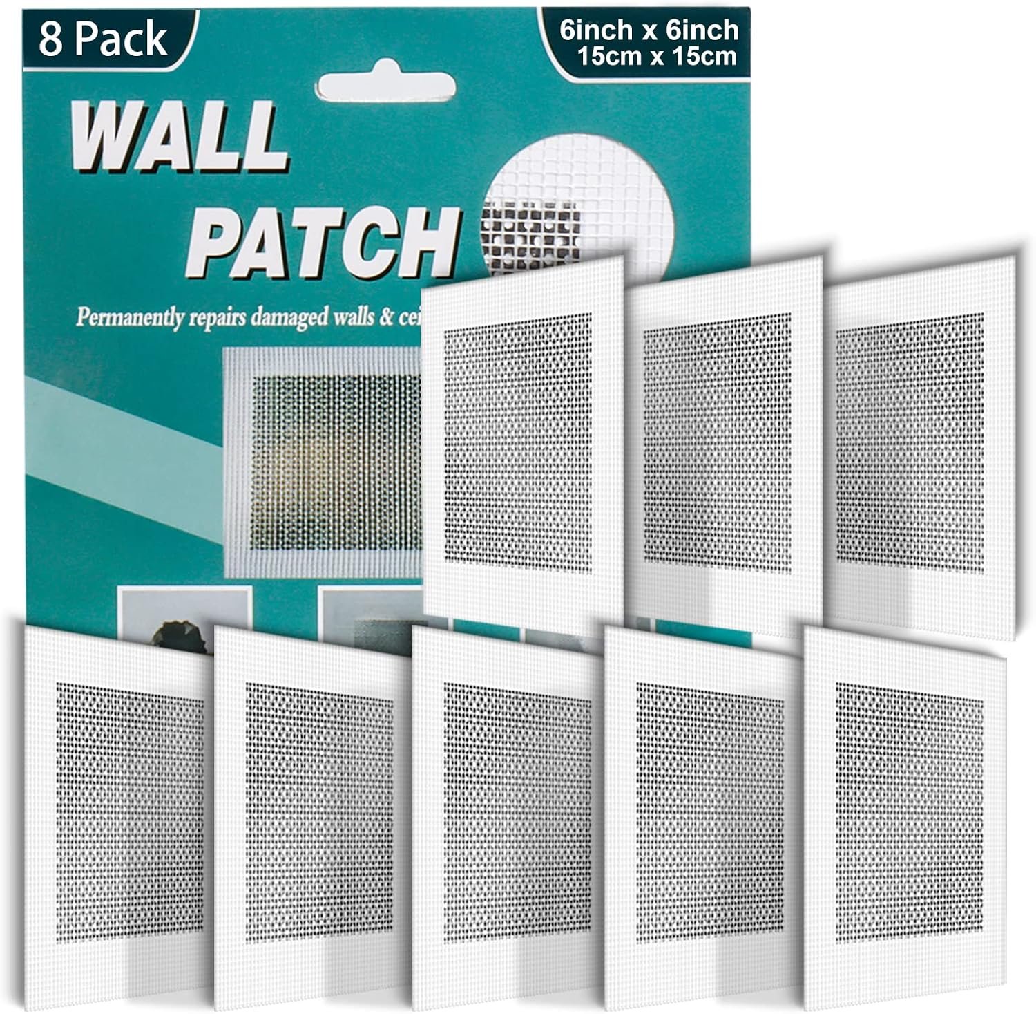 8Pcs 6 Inch Drywall Patch, Wall Repair Patches Wall Hole Repair Patch | Wall Patch for Aluminum Metal Sheetrock Ceiling, Self-Adhesive Fiberglass Repair Kit(6″x 6″)