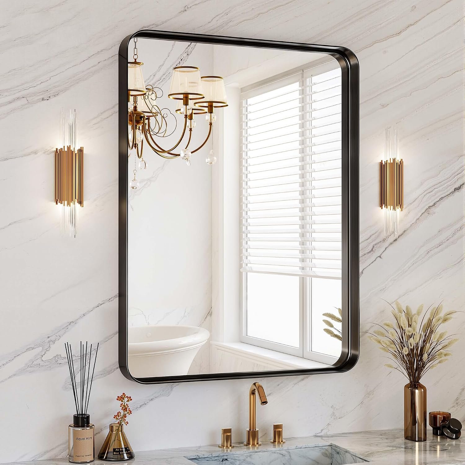 30×36 Inch Black Metal Framed Bathroom Mirror for Wall, HD Tempered Glass | Vanity Mirror for Over Sink, Anti-Rust Aluminum Alloy Mirror, Farmhouse, Horizontally or Vertically Hanging