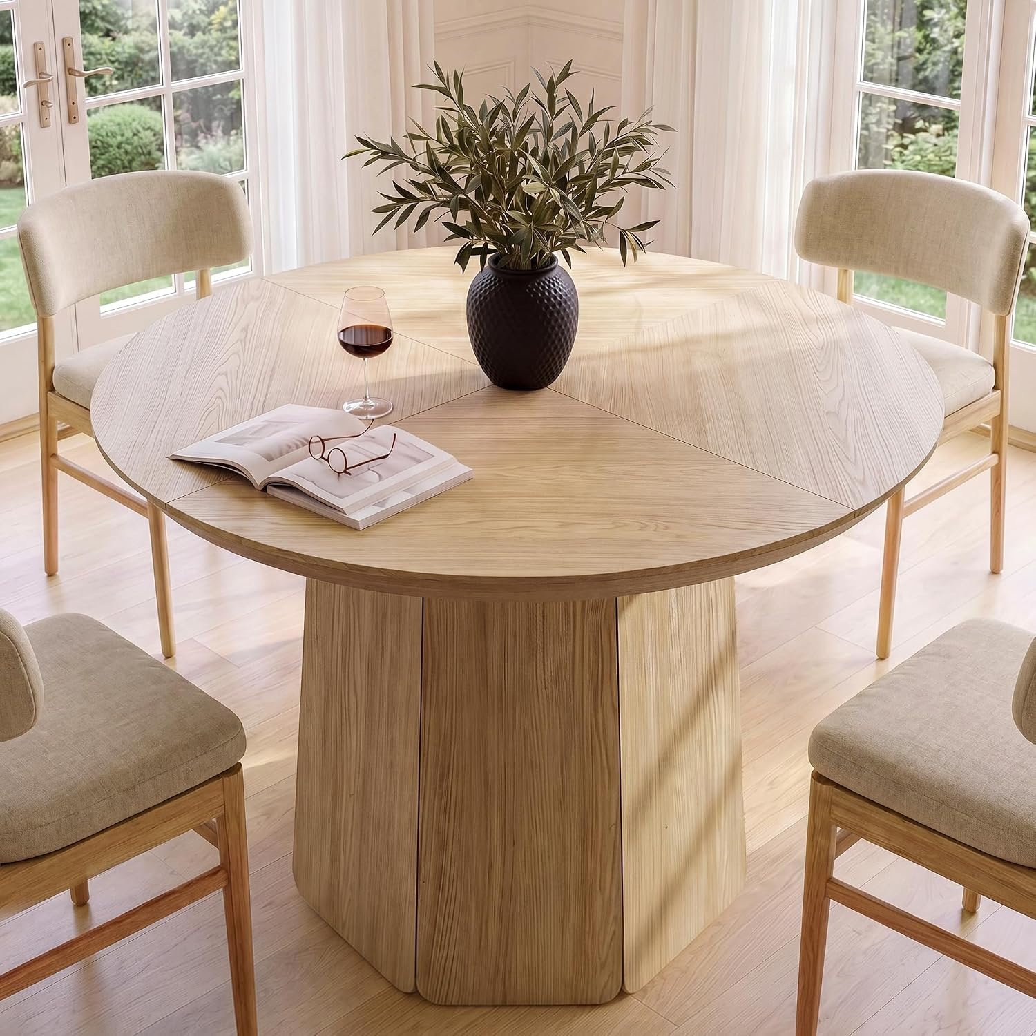 ModernMate 43 inch Round Dining Table for 4, Circle Kitchen Table with Wooden Pedestal Base, Modern Wood Dining Room Table, Dinner Table for Dining Room, Kitchen, Living Room