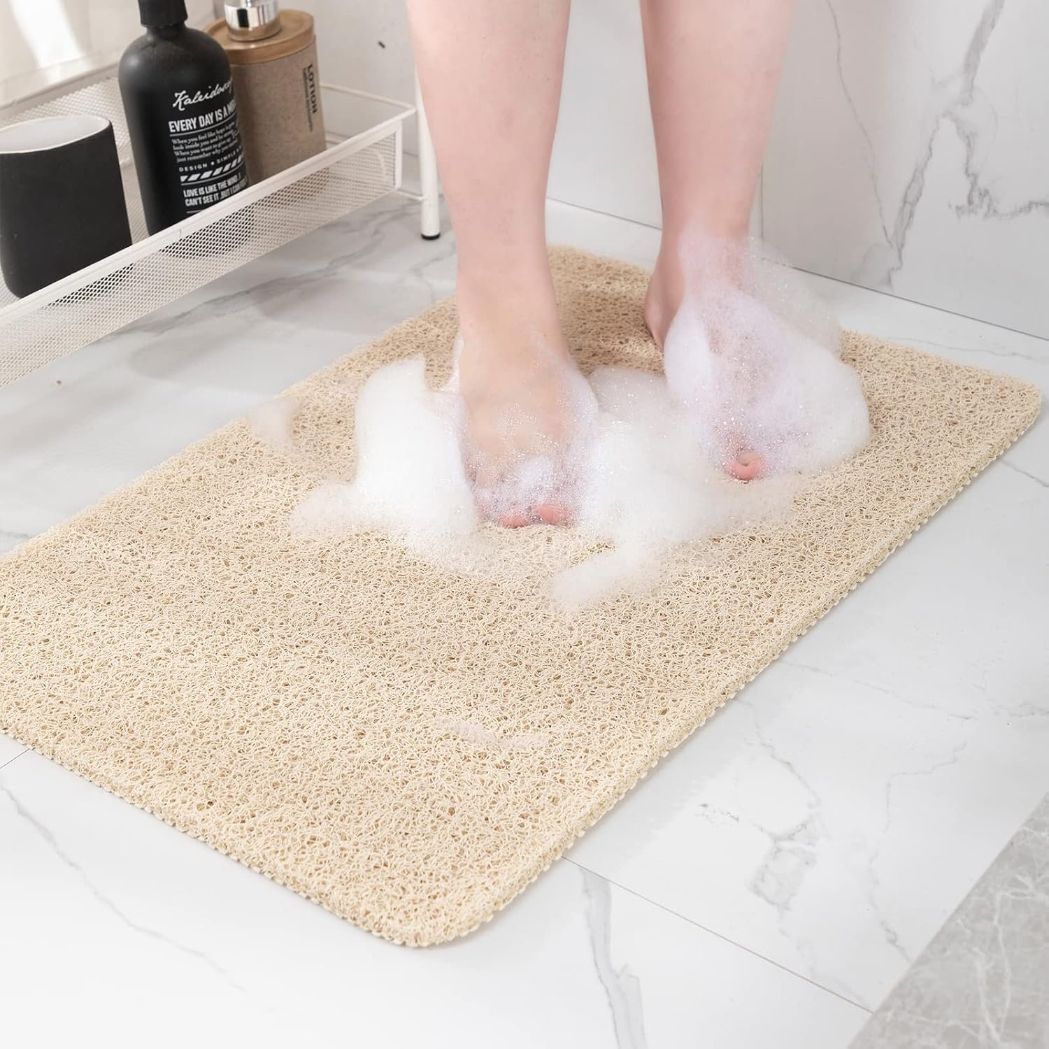 Hargiis Non Slip Bathtub Mat, Anti Slip Shower Mat, Fast Drying Bath Tub Mats, Foot Scrubber Mat, Anti Slip Mat for Tub, Floor, Bathroom, Home, Kitchen, Hotel (Beige 24″x16″)