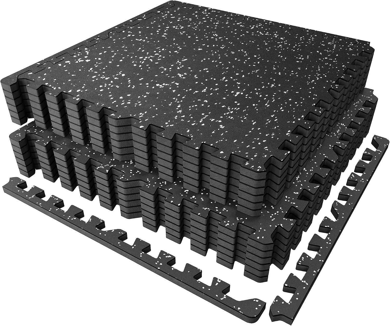 0.56″ Rubber Top Gym Flooring, Heavy Duty Interlocking Gym Mats for Home Gym, Non-Slip Workout Mat, 24 x 24in Large Gym Floor Mat, Protect Floors from Weights & Equipment, 48 Sq Ft, Black/Grey