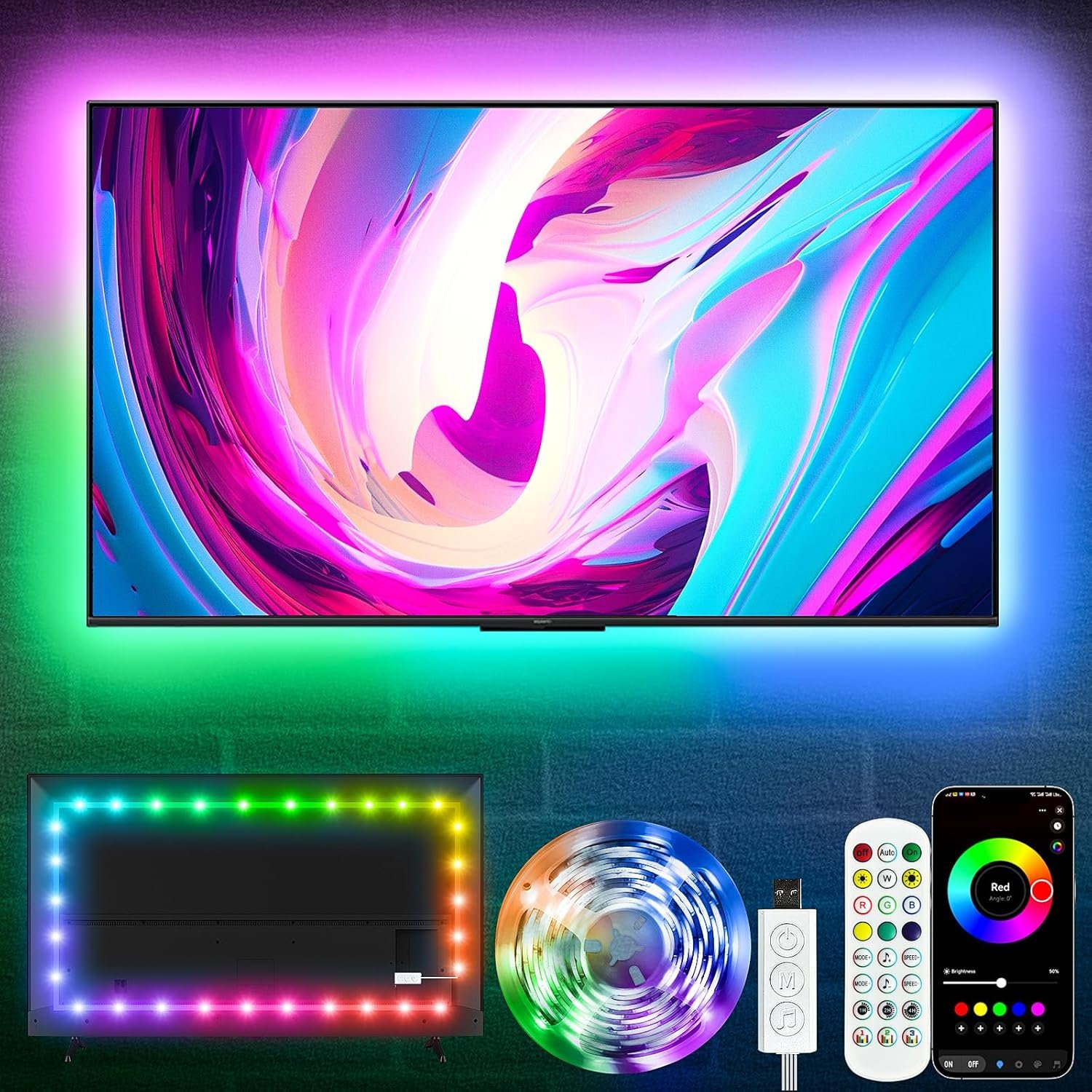 KSIPZE LED Lights for TV, 16.5ft TV led Backlight for 45-75 Inch TVs RGB TV Backlight Behind Music Sync Smart APP & Button Control TV LED Strip Lights USB Powered for Bedroom/Gaming | RGB TV Backlight Behind Music Sync Smart APP & Button Control TV LED Strip Lights USB Powered for Bedroom/Gaming