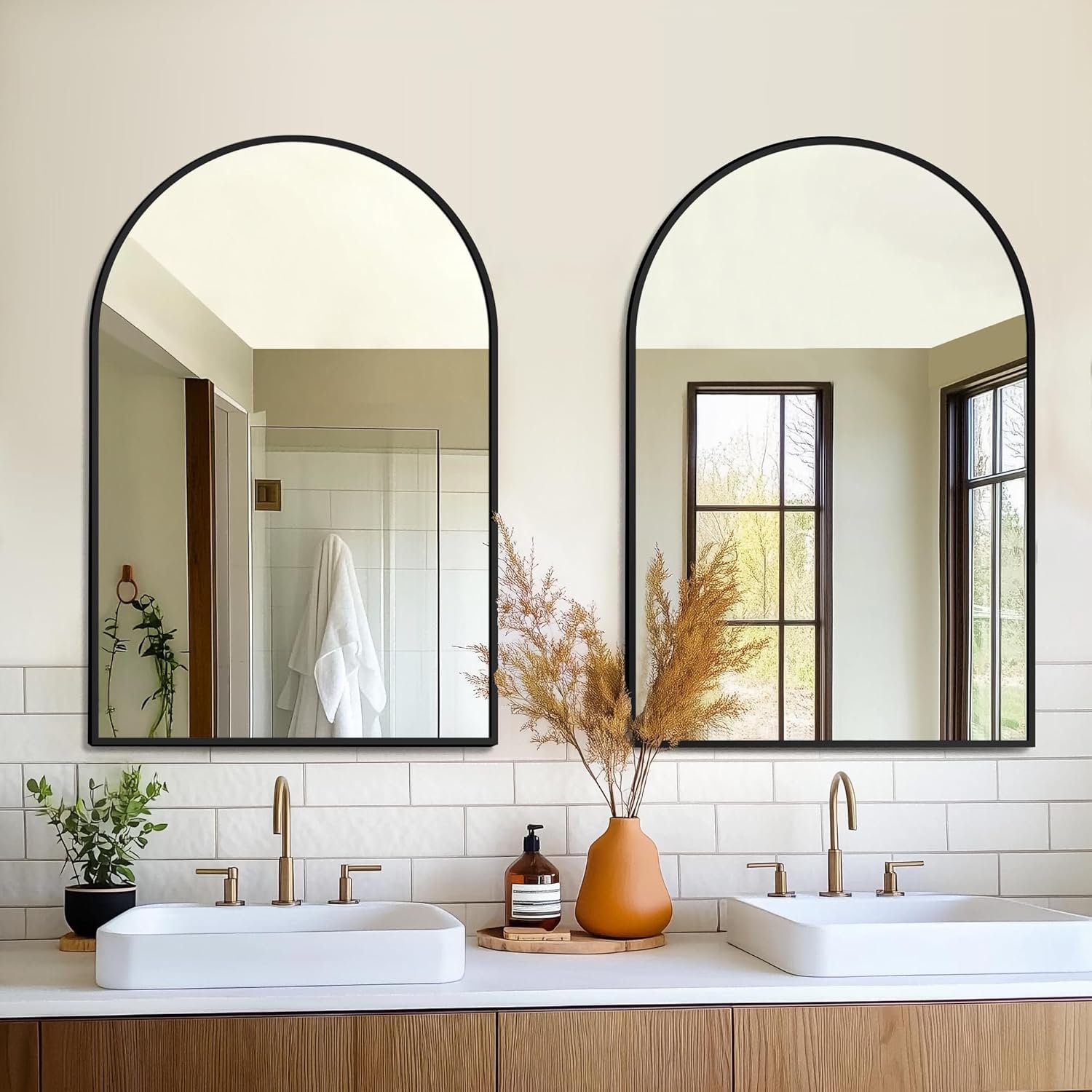 FICTOR 2 Pack 24″ x 36″ Arched Bathroom Vanity Mirror for Over Sink, Black | Anti-Rust Metal Framed, HD Tempered Shatter-Proof Glass, Modern Wall Mirror for Entryway, Living Room, Bedroom