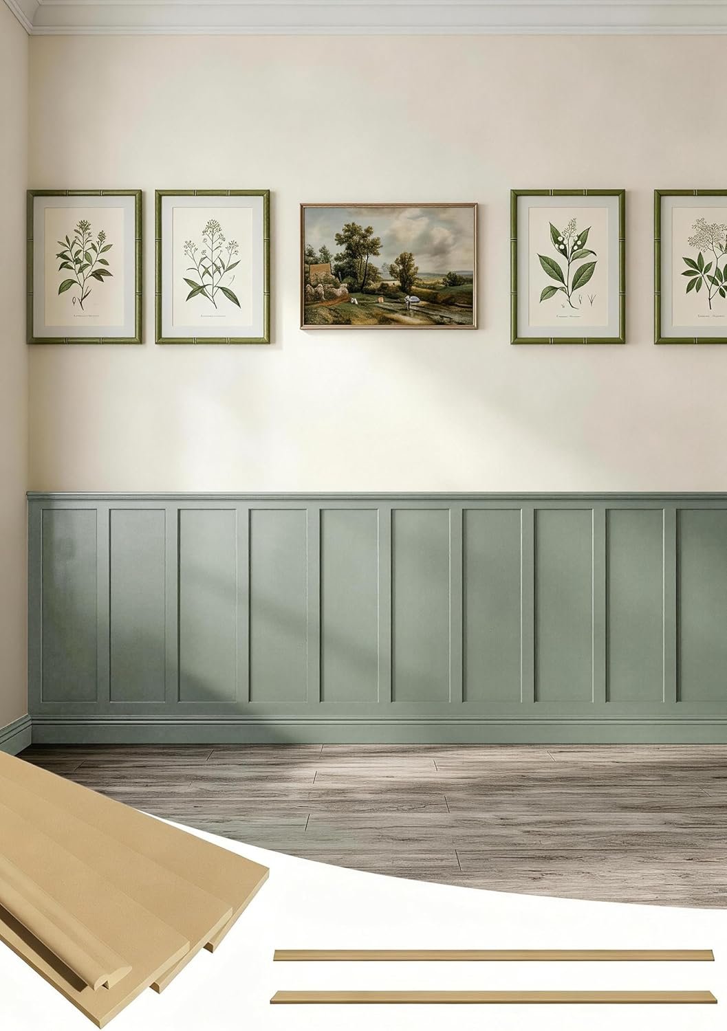 SMARTSTANDARD Paintable Board and Batten Wainscoting Kit, Premade MDF Accent Wall Panels with Edge Strips – Covers 176×51 Inch, Wall Molding Trim for Bedroom Living Room Hallway