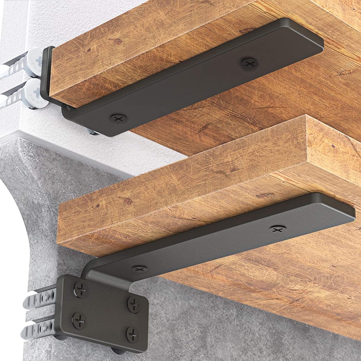 Goovilla Shelf Bracket, Floating Shelf Brackets 6 inch Long, 6 Pack, Black | Heavy Duty Brackets for Shelves, Black Coated Metal Wall Shelf Support Brackets with 1/5 Inch Thick and 160 lb. Load Capacity