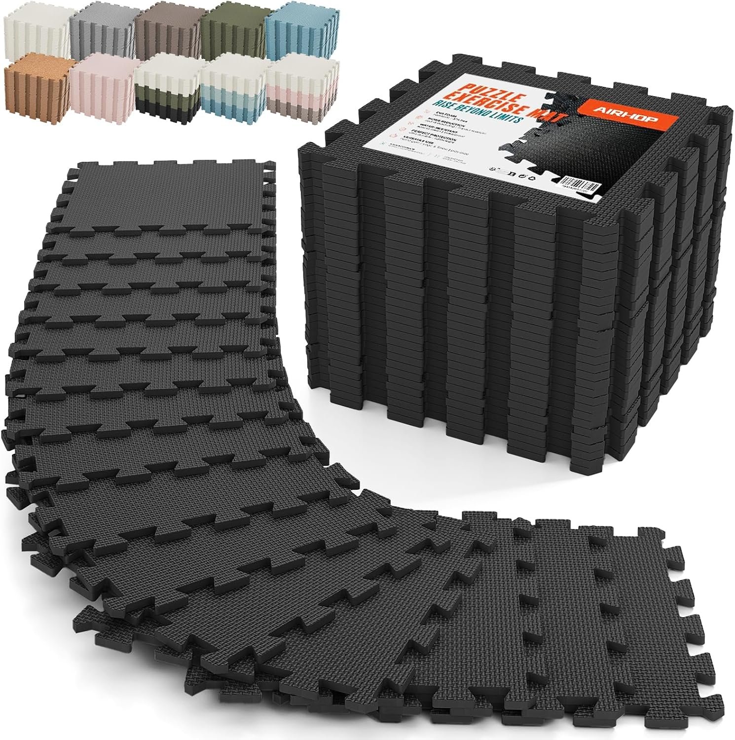 AIRHOP 18 PCS Gym Floor Mat, EVA Foam Puzzle Gym Mat, High-Density Interlocking Foam Floor Tiles for Home Gym, Play Workout Garage Kitchen Flooring 12.6″x12.6″x0.4″